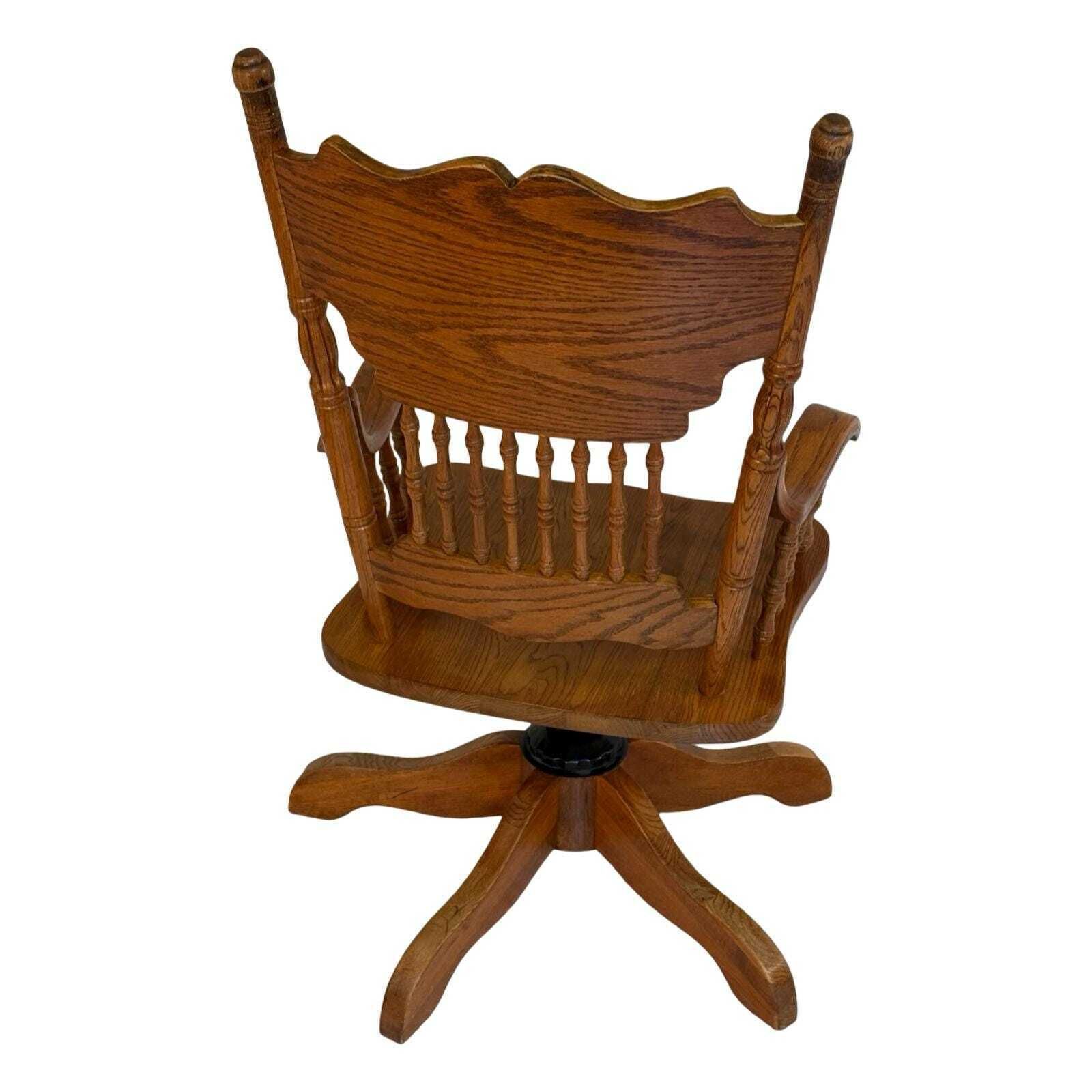 Vintage   Solid Oak   Rotating Desk Chair With Turned Colums And Hand Carved Backrest photo vinterior