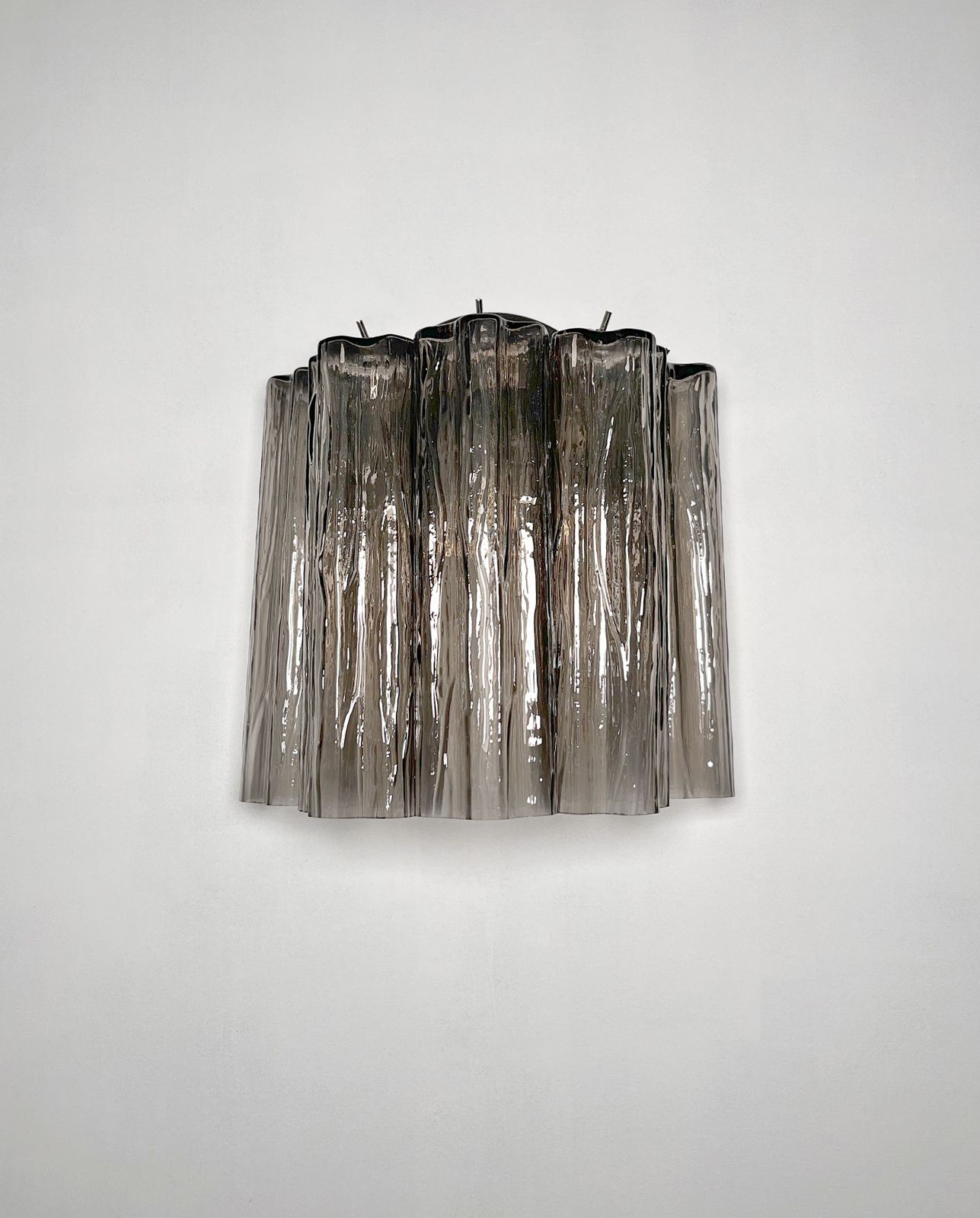 Fantastic Pair Of Murano Glass Tube Wall Sconces   5 Smoked Glass Tube