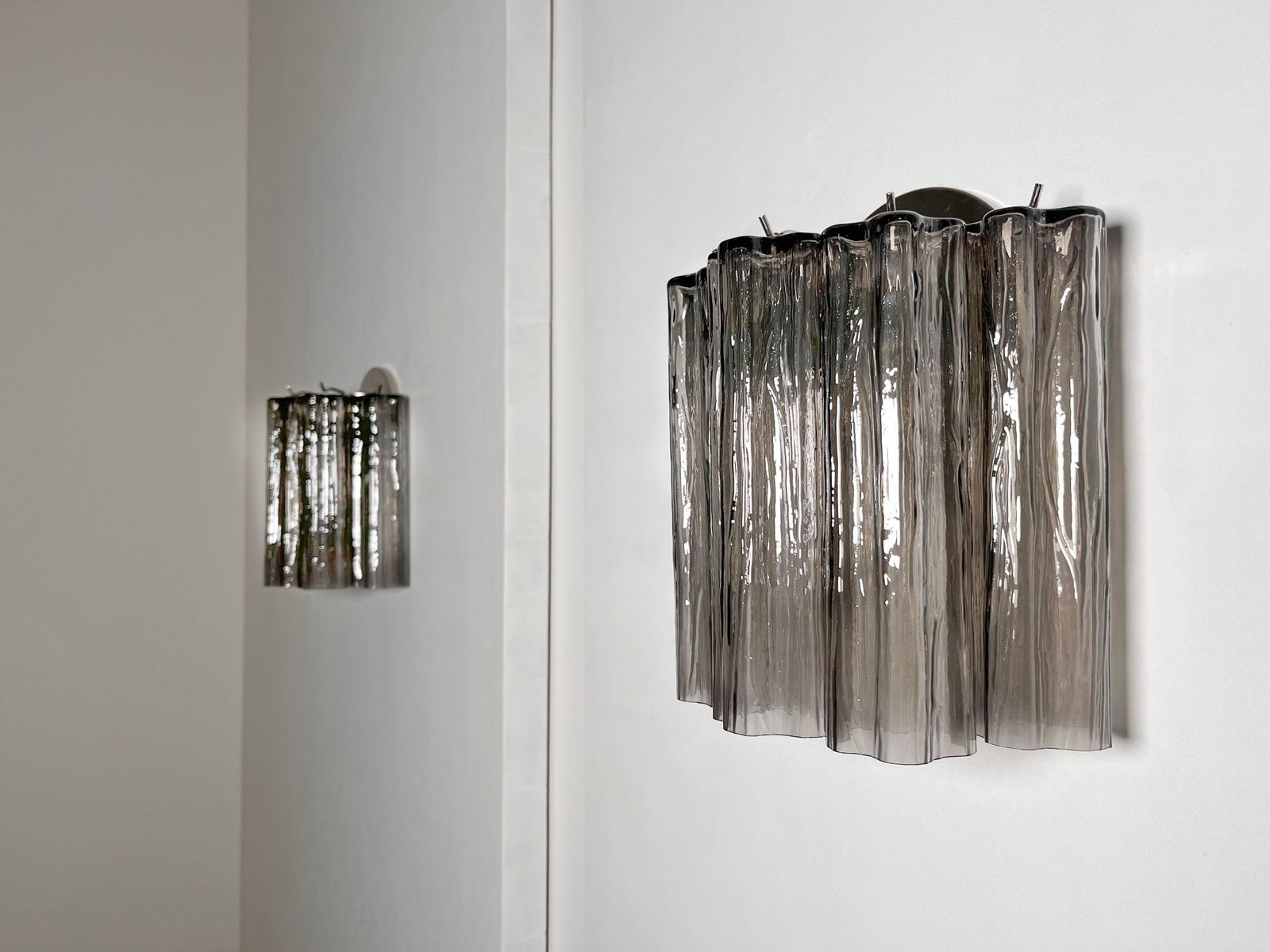 photo furniture Fantastic Pair Of Murano Glass Tube Wall Sconces   5 Smoked Glass Tube
