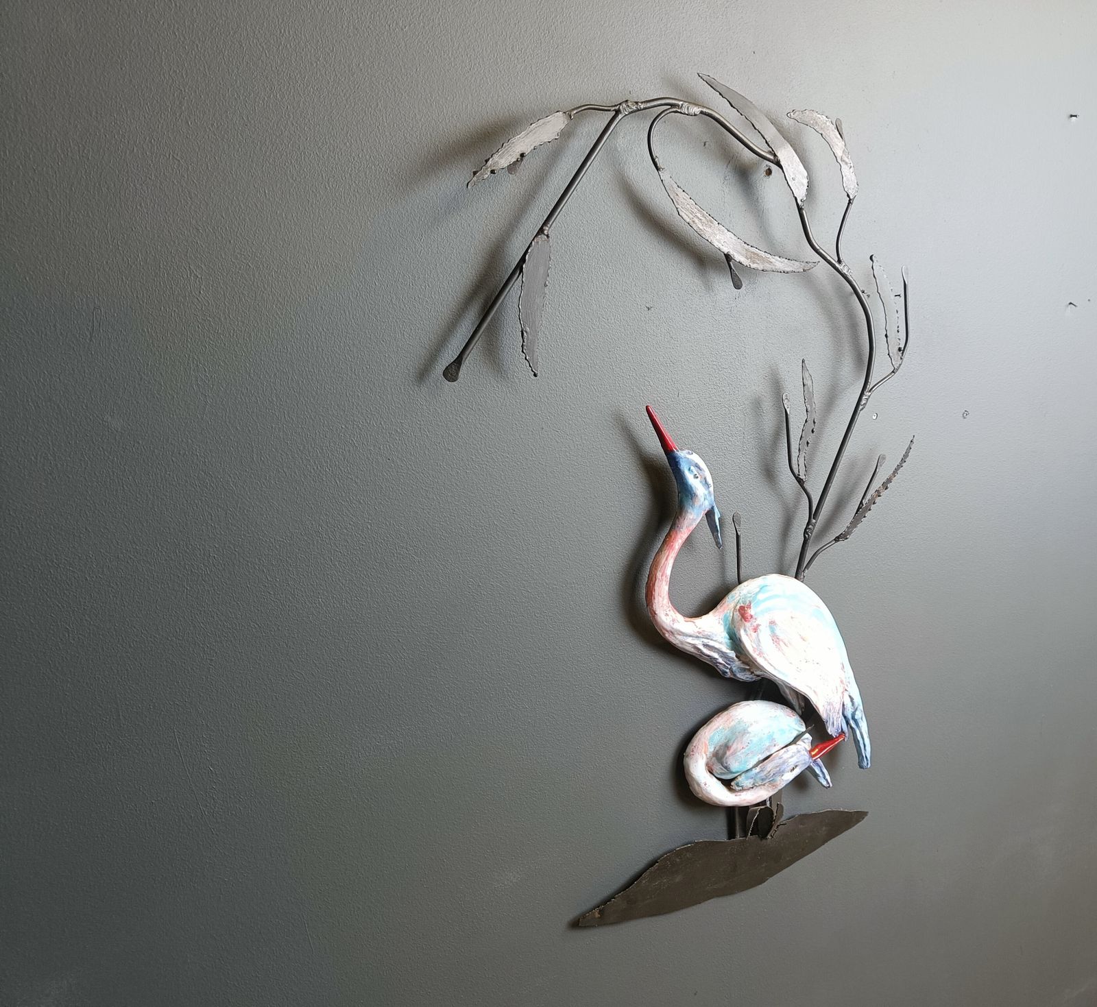 Large Ceramic Héron Or Crane Bird Wall Sculpture, 1970s photo for sale