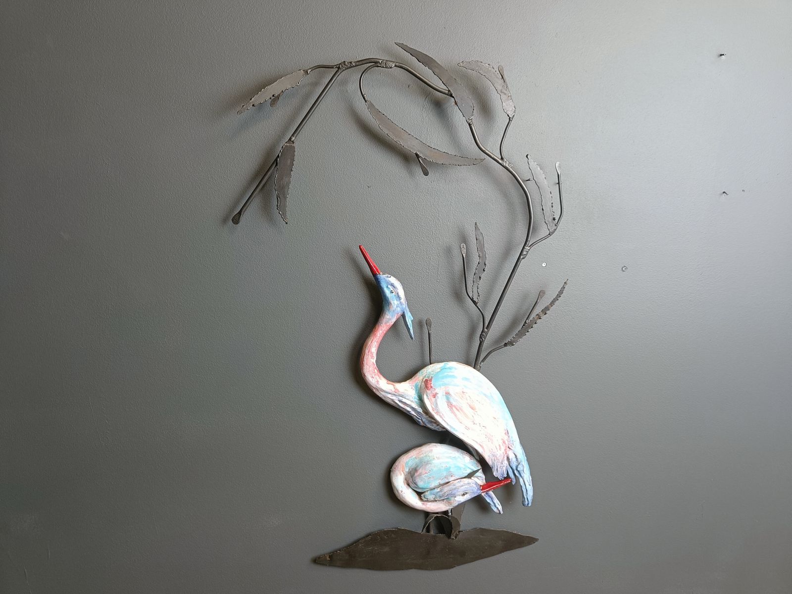 Large Ceramic Héron Or Crane Bird Wall Sculpture, 1970s