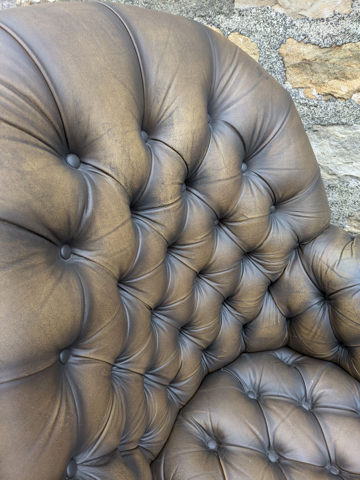 Vintage Tan Leather Chesterfield Style Swivel Directors Chair photo buy