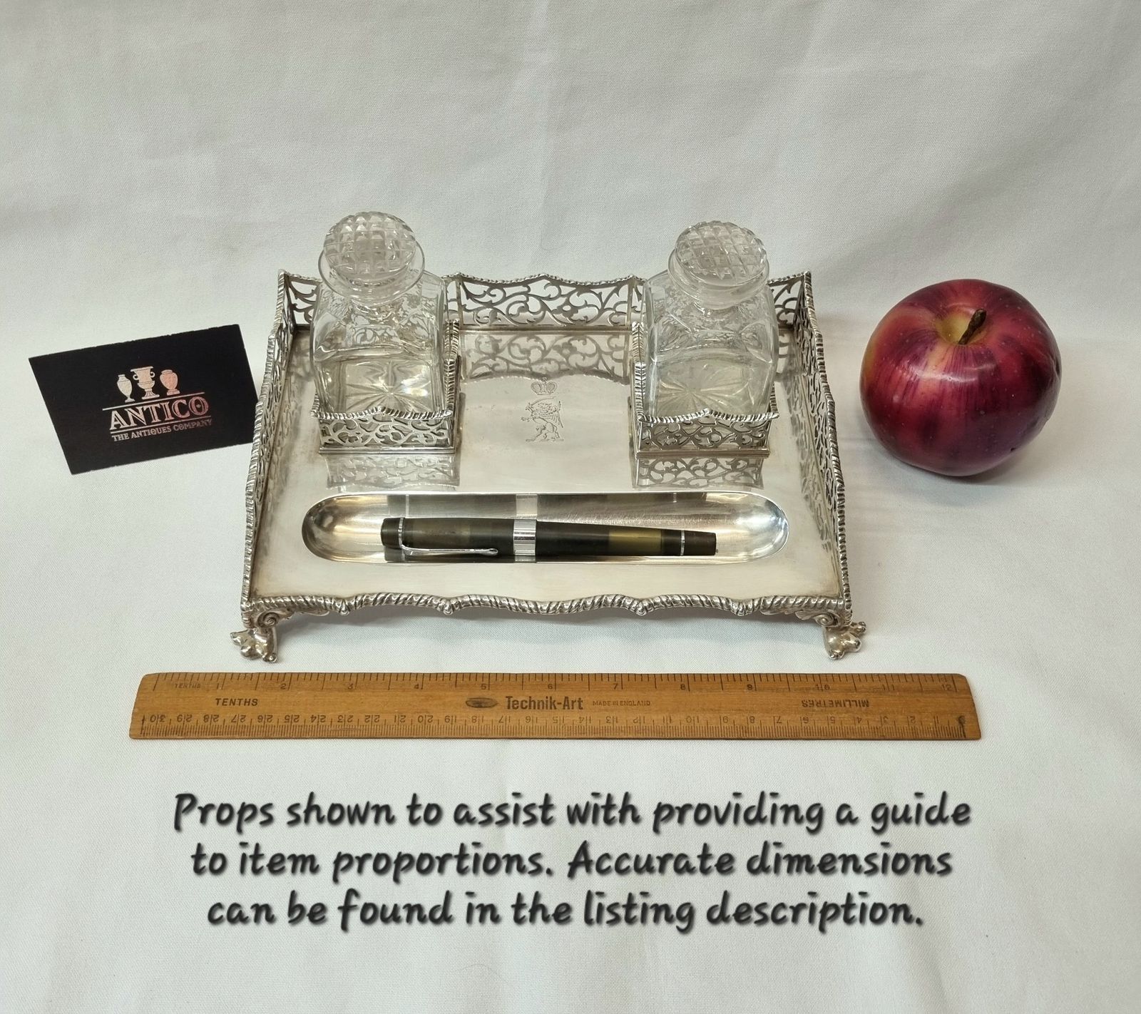 An Eye Catching Antique Victorian Sterling Silver Inkstand By John W. Figg, London 1884, With An Interesting Aristocratic Armorial Device. photo furniture