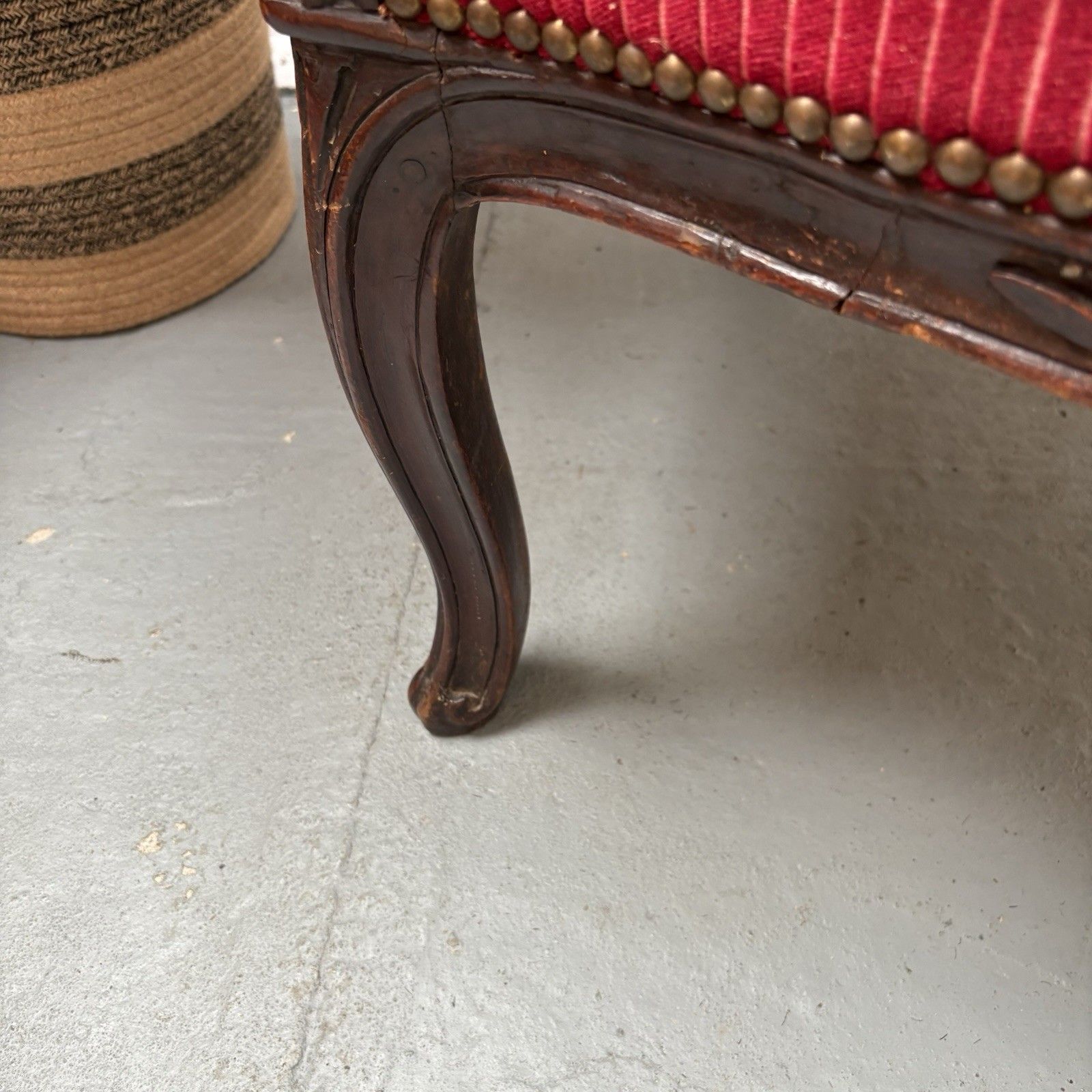 French Mahogany Red Striped Upholstery Boudoir Accent Arm Chair photo Furniture