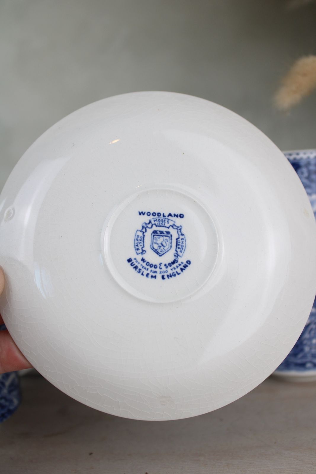 Set Of 6 Burslem Woods & Sons Woodland Blue And White Espresso Cups And Saucers photo for sale