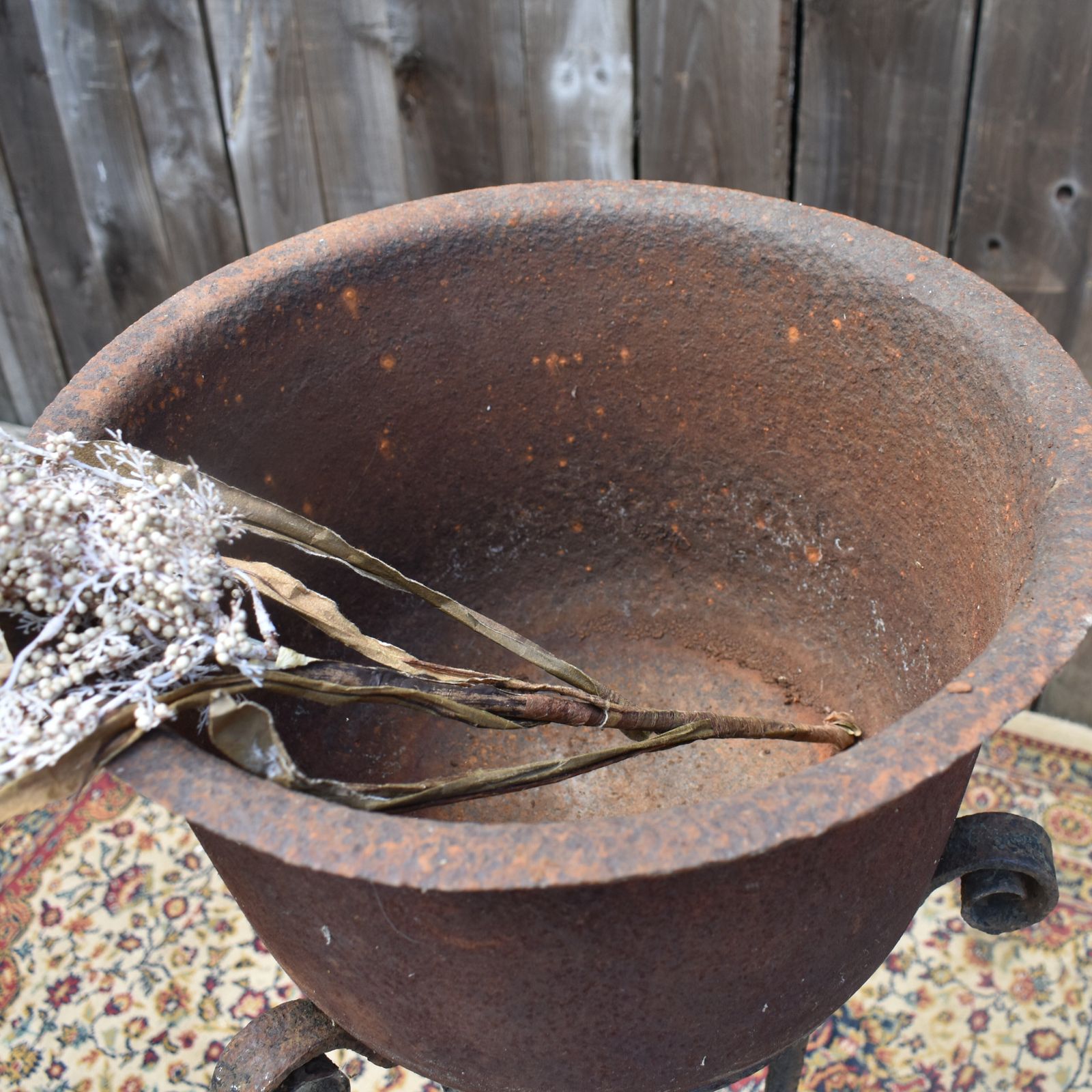 Antique Blacksmith Hand Made Wrought Iron Stand Heavy Garden Cast Iron Planter photo vintage