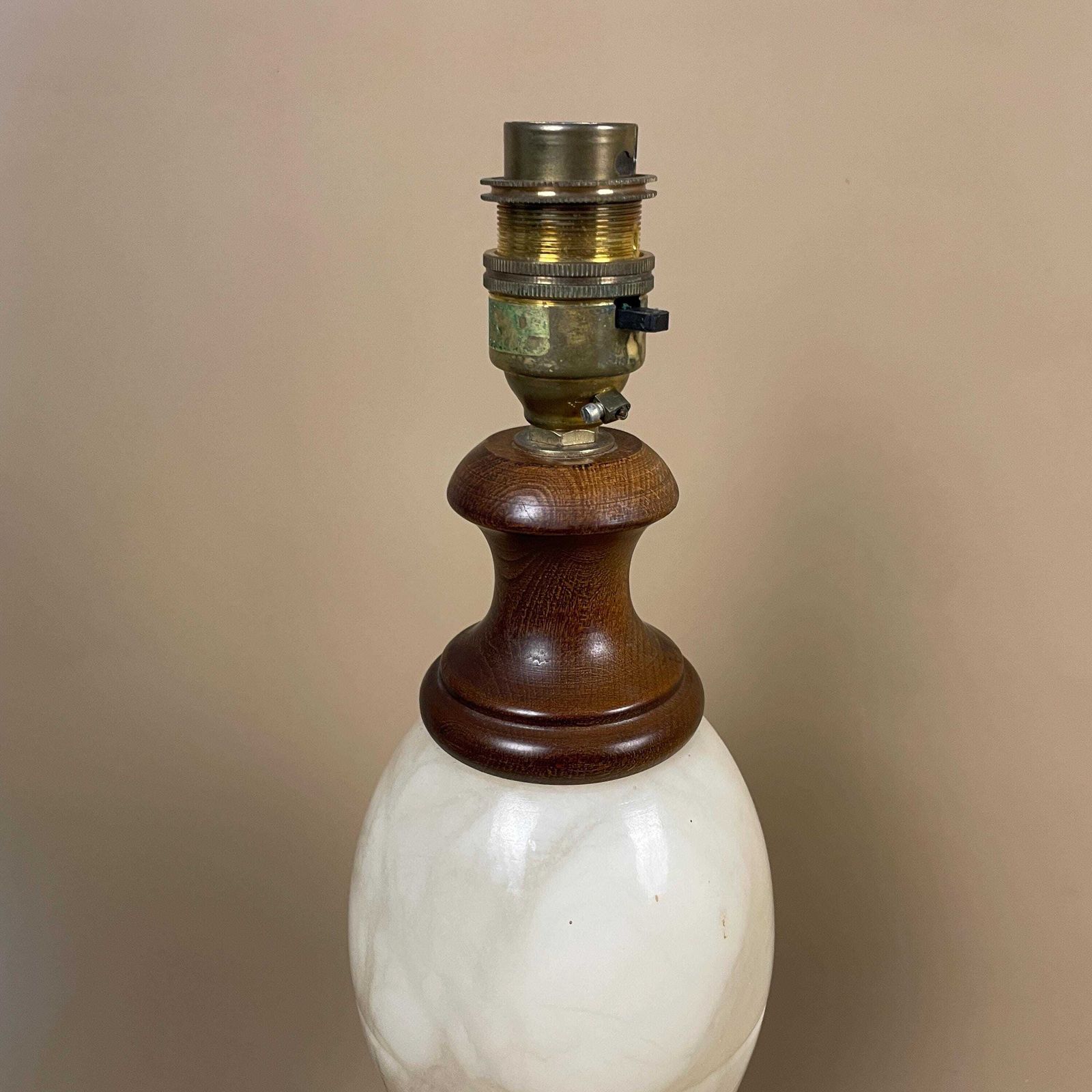 Antique Marble & Wood Lamp Light Bedside Table Desk Side Light Vintage Retro Cream Marbled Round Brass Gold Brass Fitting Large photo furniture