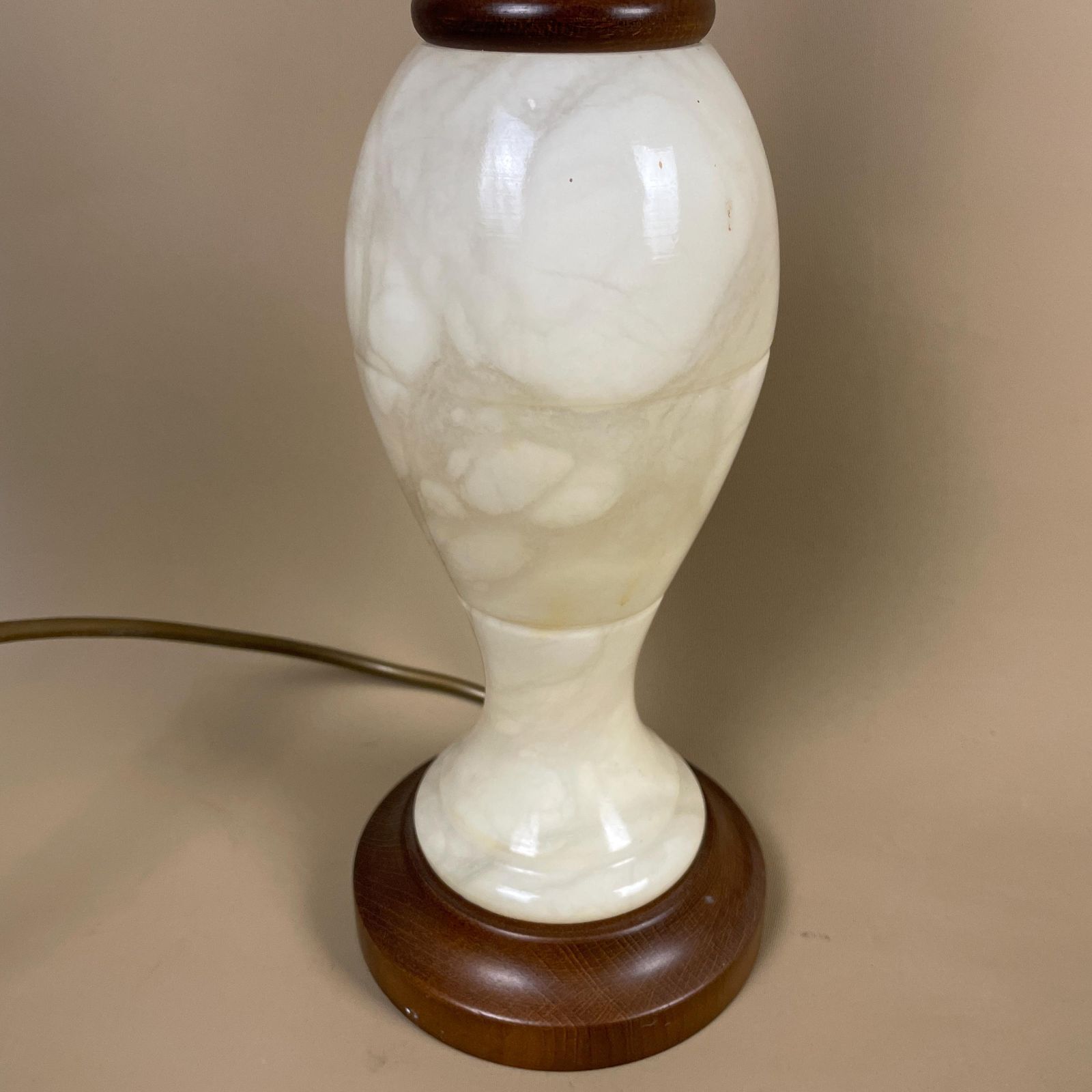 Antique Marble & Wood Lamp Light Bedside Table Desk Side Light Vintage Retro Cream Marbled Round Brass Gold Brass Fitting Large photo for sale