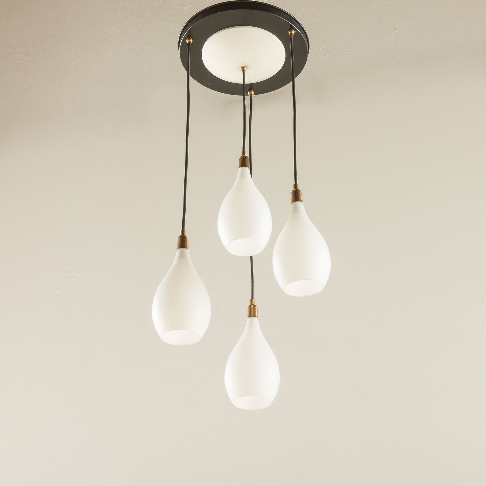Italian Vintage Chandelier In Opaline Glass, Mid Century Modern 1970s