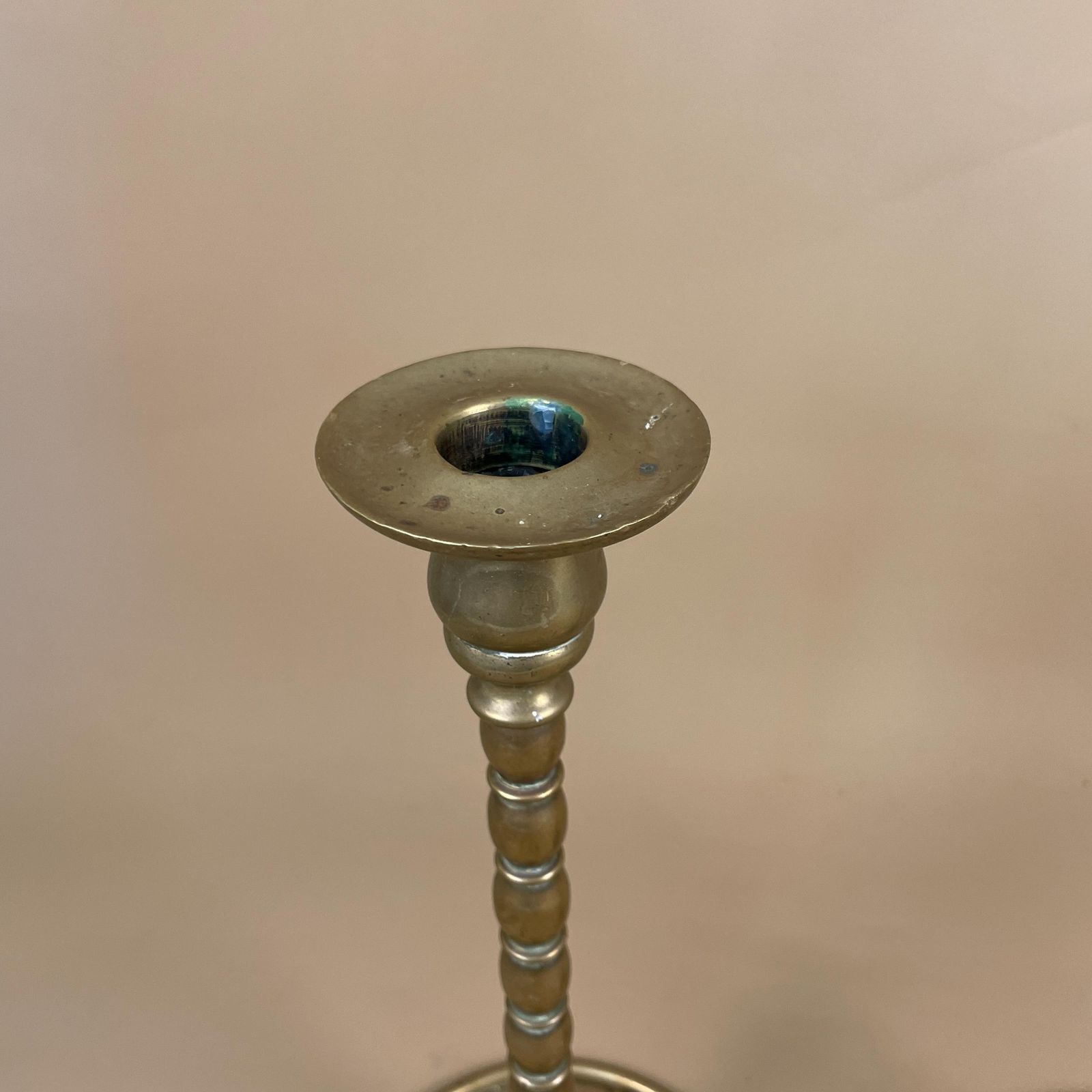 Antique Matching Pair Of Gold Brass Metal Candlestick Candle Stick Vintage Taper Dinner Candlesticks Column Pillar Round Base photo for sale