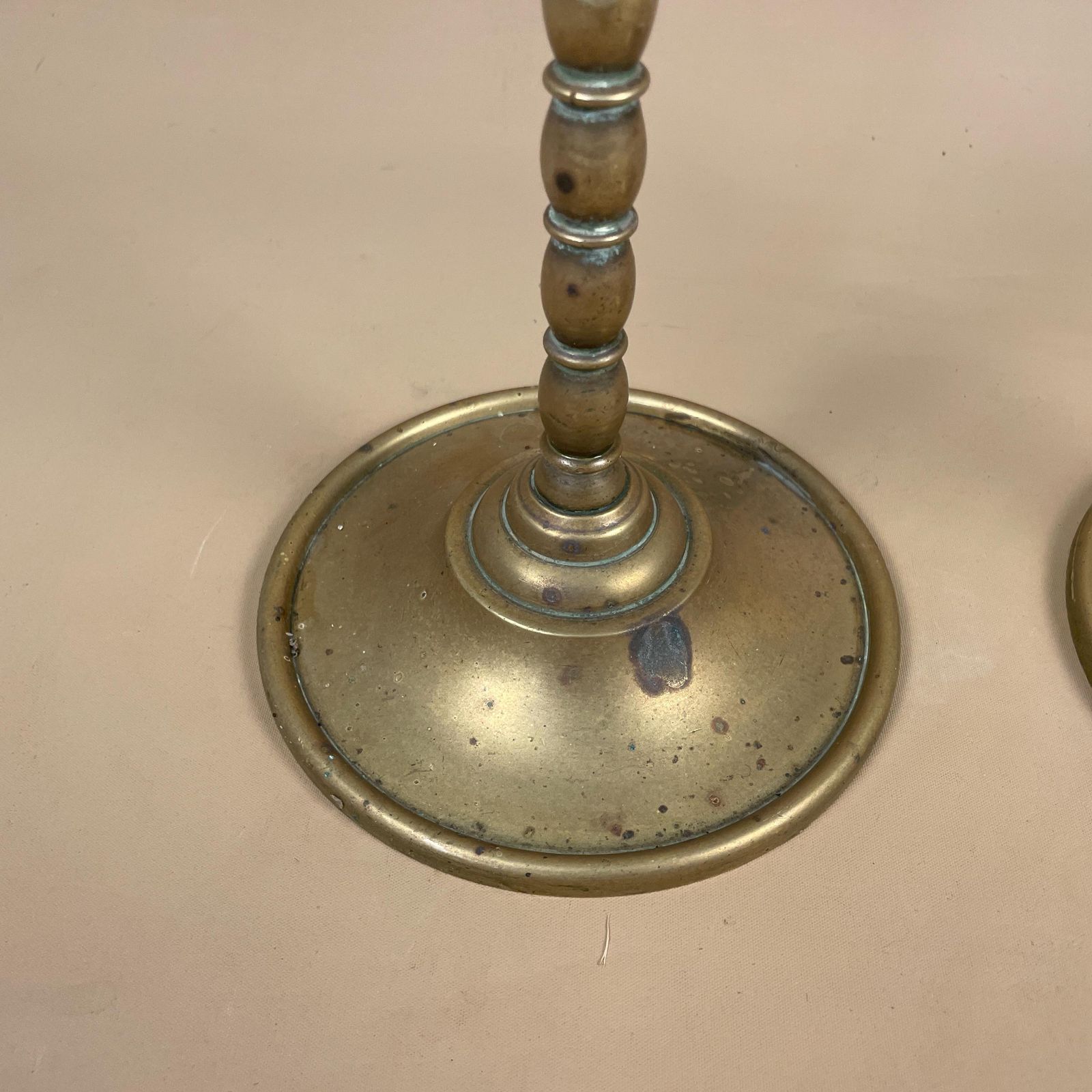 Antique Matching Pair Of Gold Brass Metal Candlestick Candle Stick Vintage Taper Dinner Candlesticks Column Pillar Round Base photo Home Decor