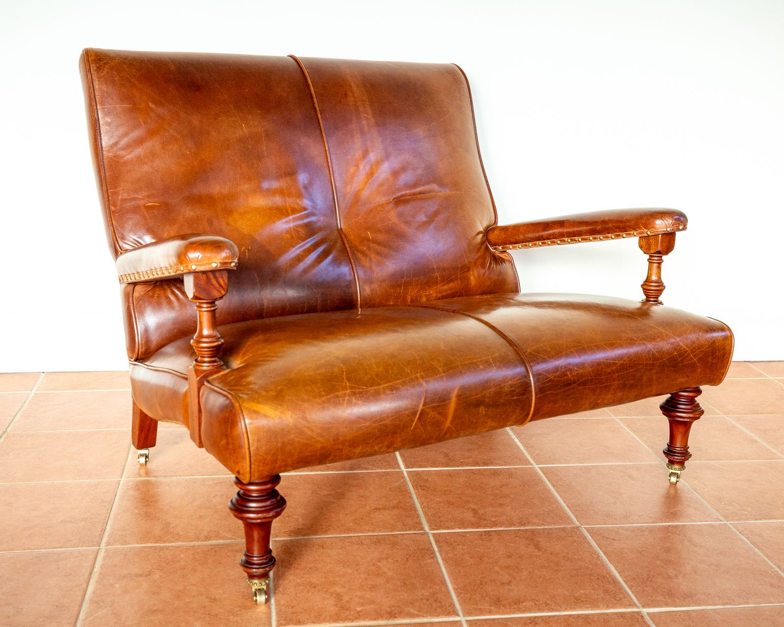 Open Arm Hide Leather Library Sofa Country House Howard & Sons Style By Mulberry Mahogany 2 Seater English Leather Chair Library Chair Leather Hide photo buy