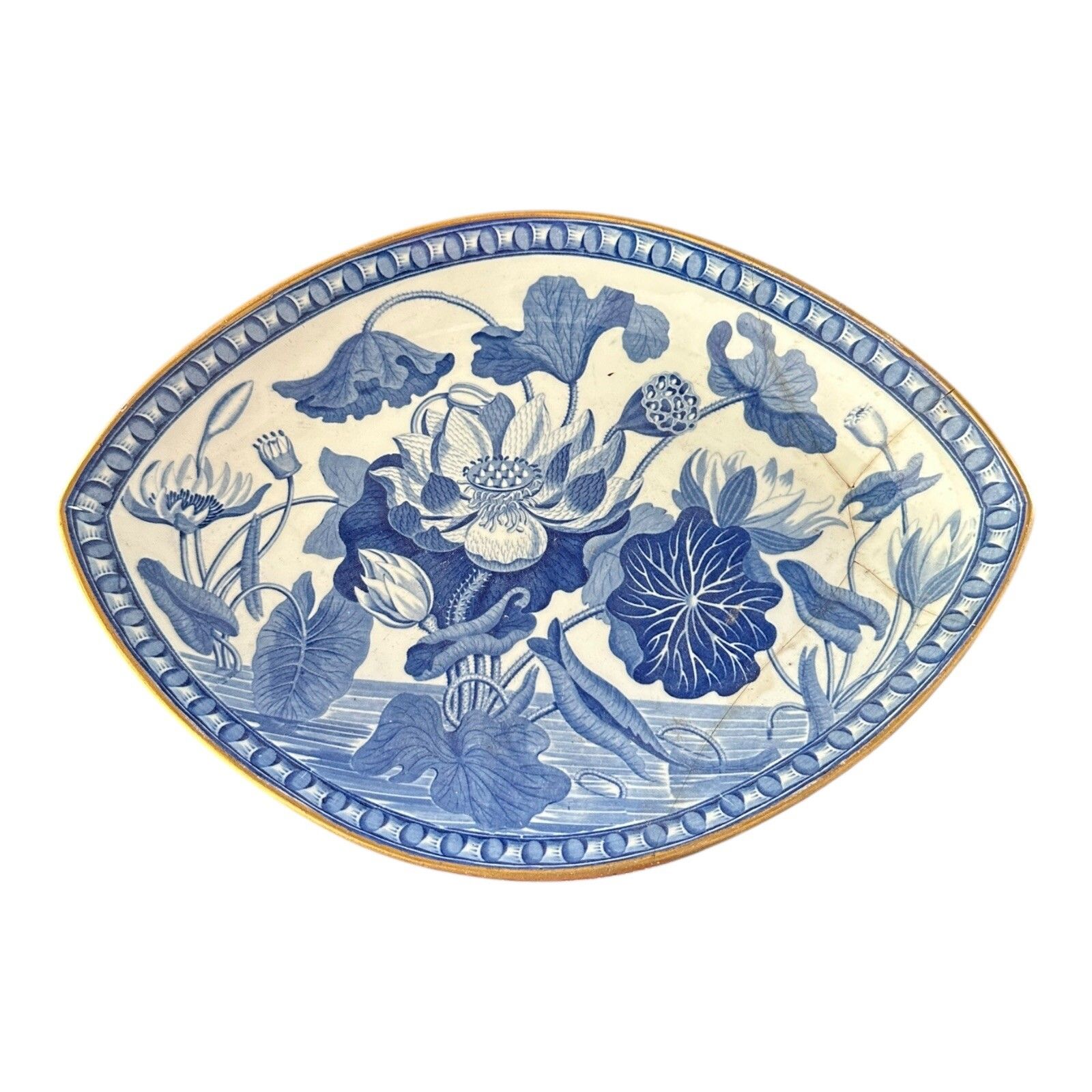 2x Wedgwood Oval Antique Repaired Stapled Plates Waterlily & Cream James Powell photo furniture