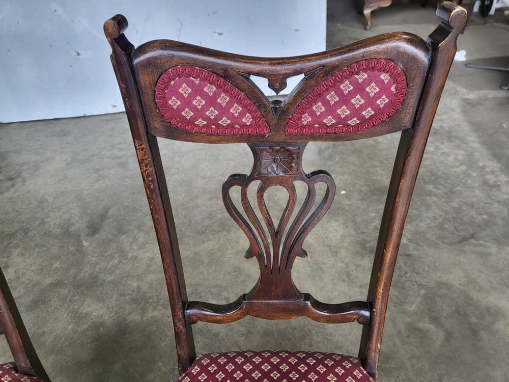 4 Antique Art Nouveau High Back Dining Chairs Curved Legs photo furniture