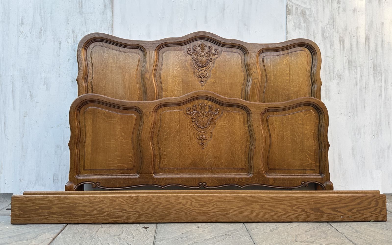 Beautiful French Louis XV Antique Style Oak Double Bed Frame – Great Condition photo for sale