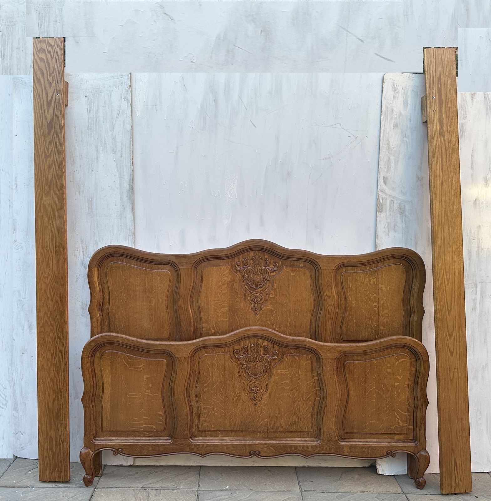 Beautiful French Louis XV Antique Style Oak Double Bed Frame – Great Condition photo furniture