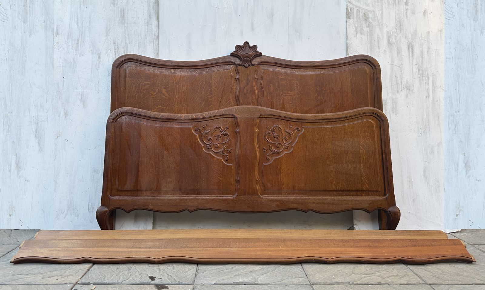 Attractive French Louis XV Antique Style Oak Double Bed Frame – Great Condition photo for sale