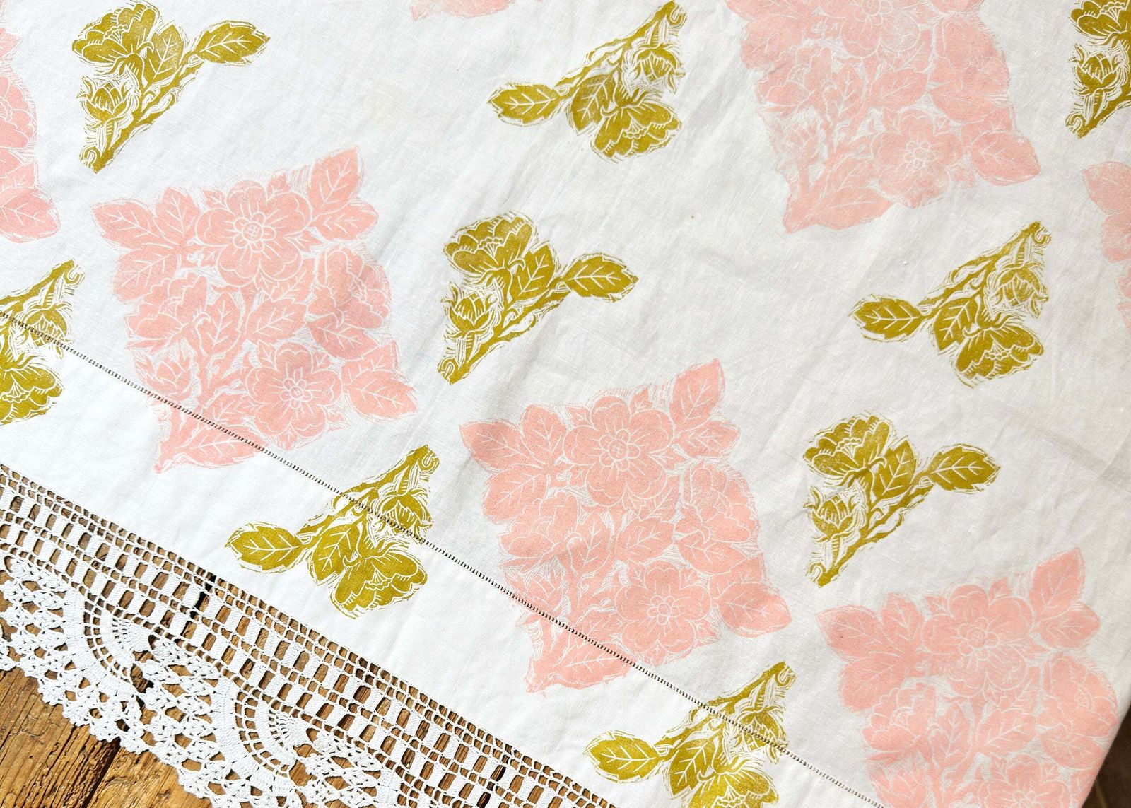Wild Rose With Lace  Reworked Tablecloth photo vinterior