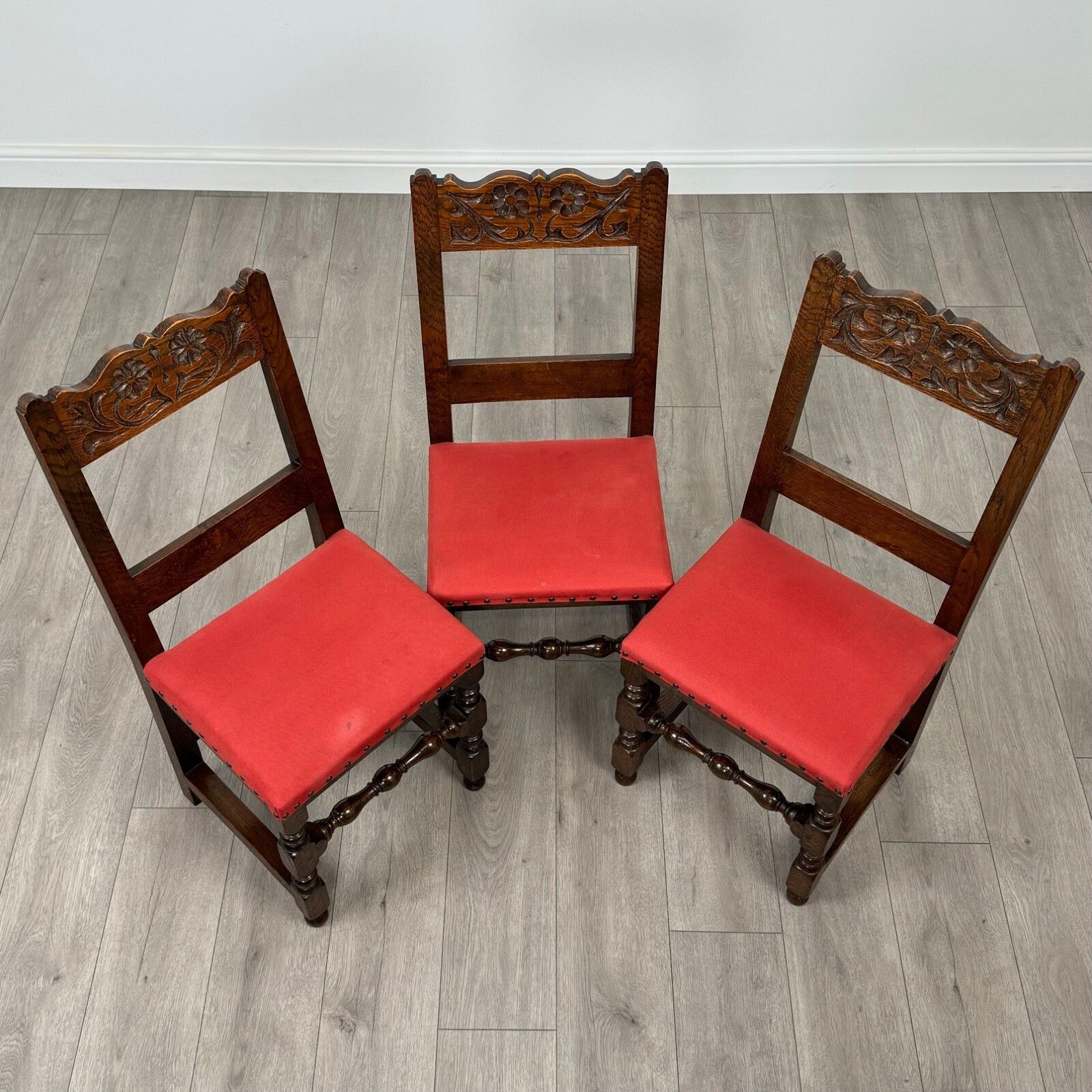 Antique 20th Century Set Of 6 Carved Oak Dining Chairs photo vintage