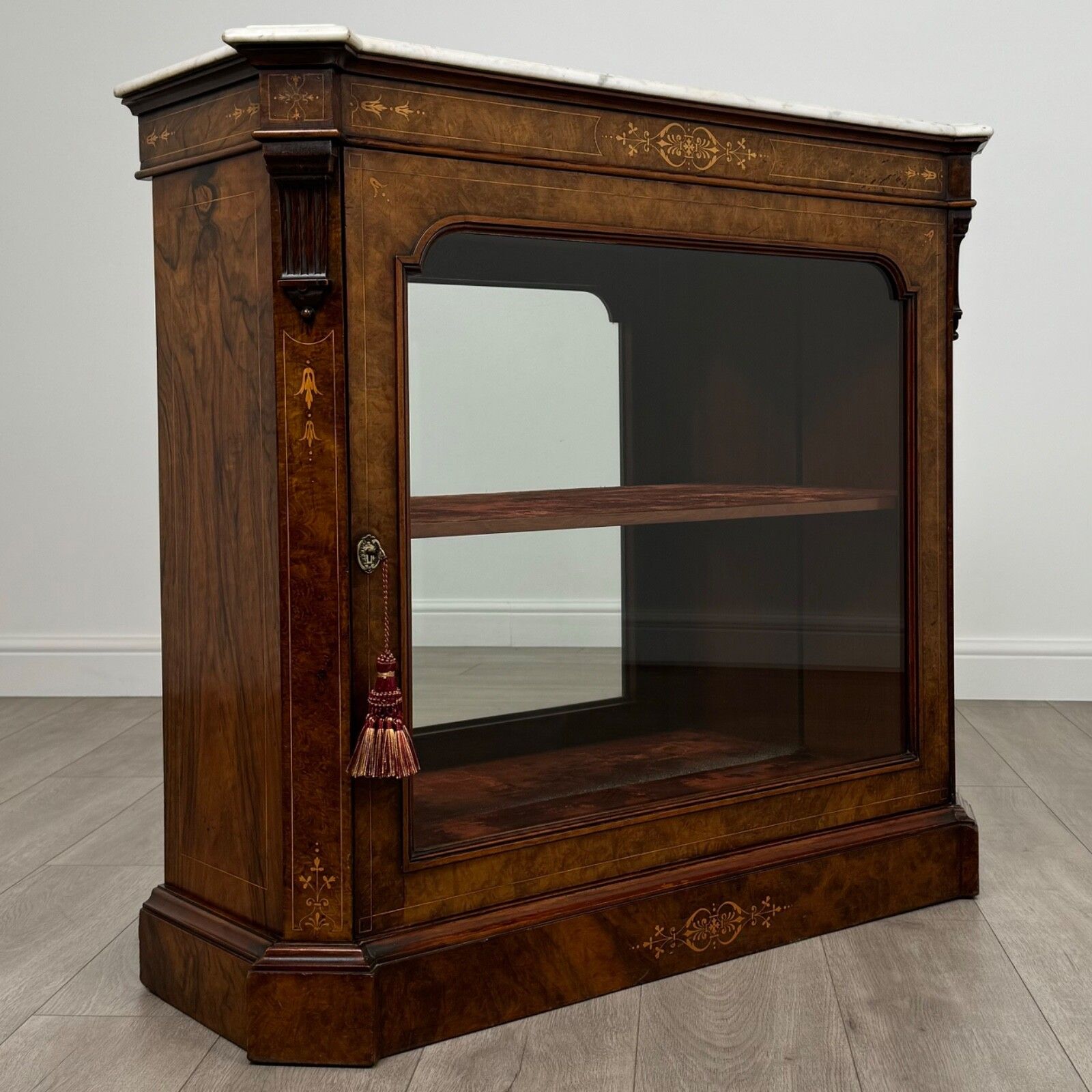 photo furniture Antique 19th Century Fine Marble Top Pier Cabinet In Walnut