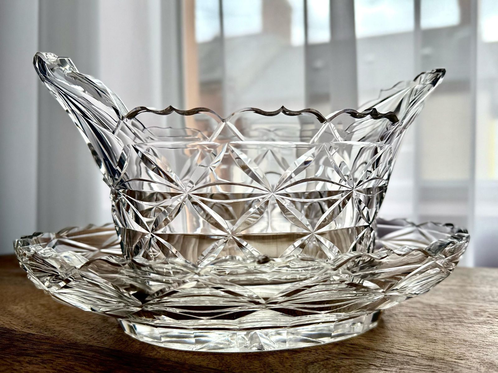 Rare Set Of 3 Irish Georgian Cut Glass Bowls With Original Underplates, Circa 1780 1800 photo vinterior