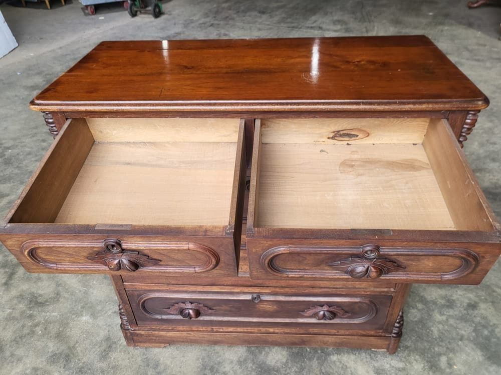 Antique 2 Over 3 Chest Of Drawers Carved Fruit Handles photo for sale