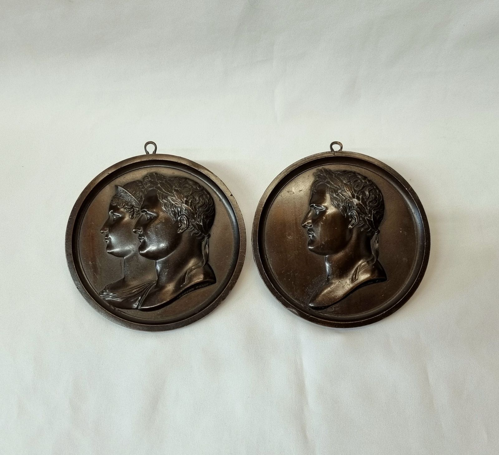 A Fine Early 19th Century Pair Of Beautifully Cast Bronze Wall Hanging Plaques Of Napoleon Bonaparte And Marie Louise, Empress Of France. photo furniture