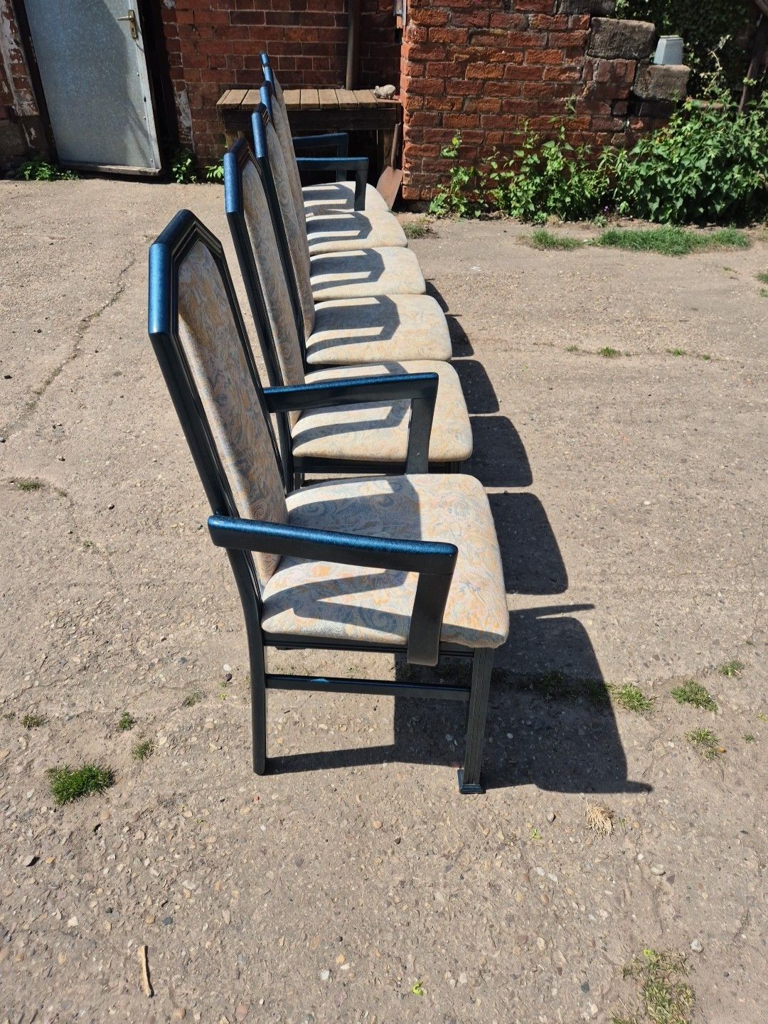 Furniture Set Of 6 (2 Carvers) Blue Marble Effect Wooden Framed Dining Chairs By Caxton photo