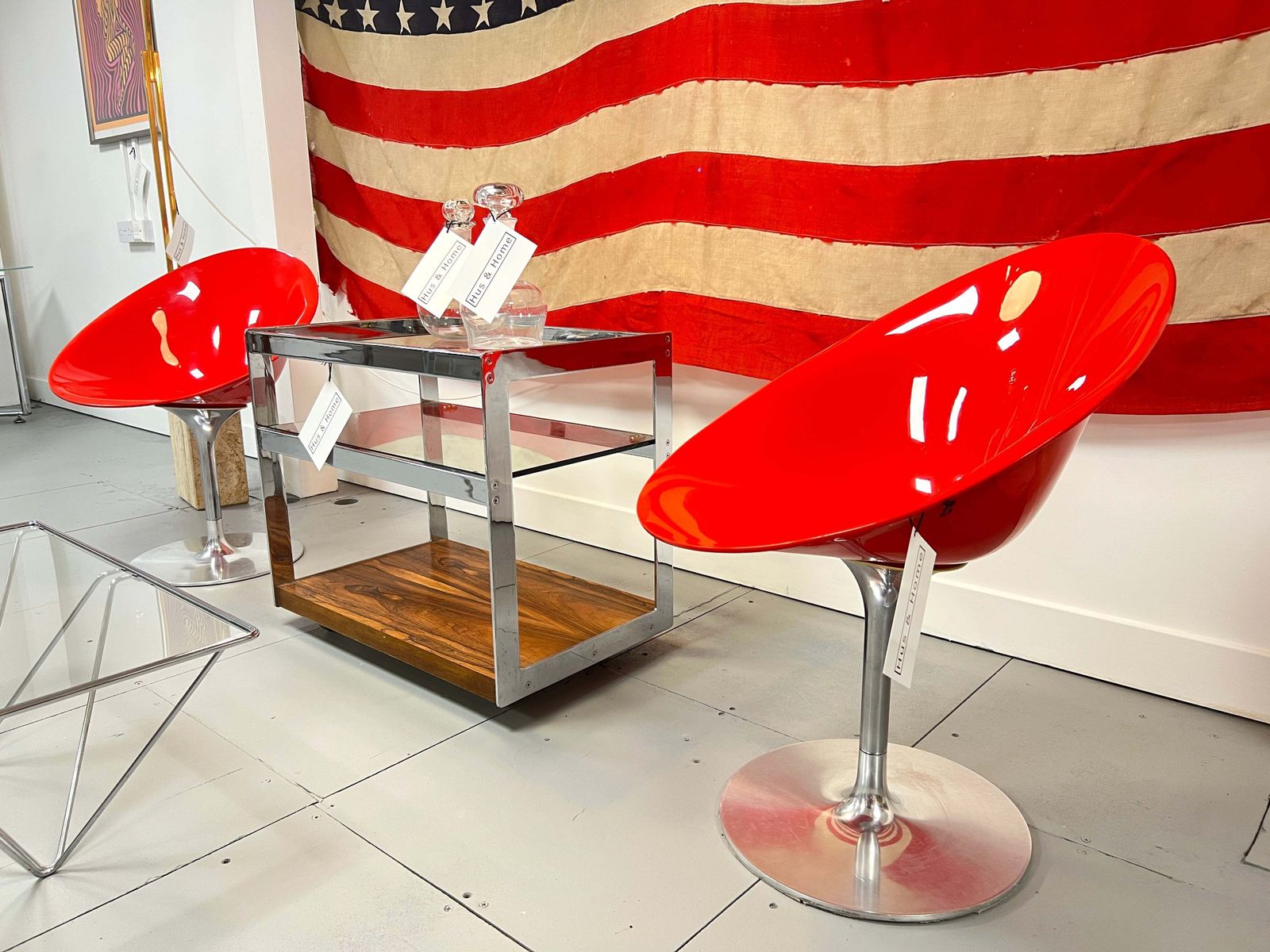 Kartell Eros, Pair Of Red & Chrome Swivel Chairs photo for sale