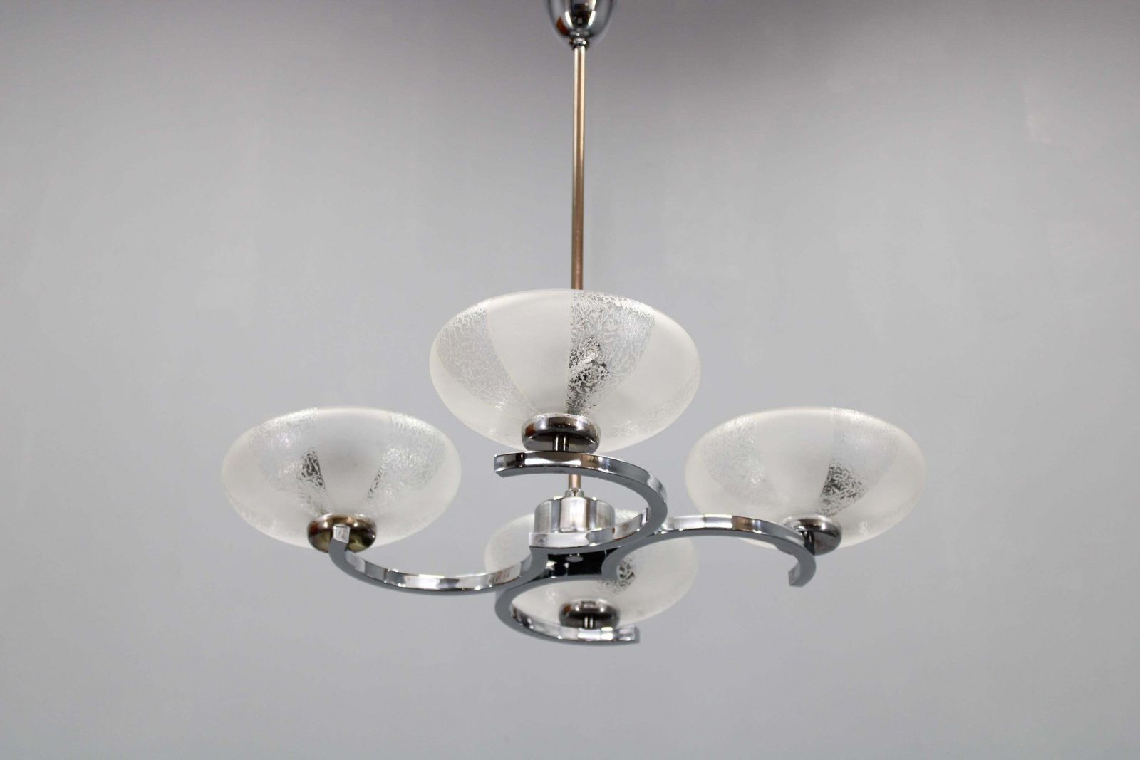 1950s Chrome And Glass Chandelier By Napako, Czechoslovakia photo furniture