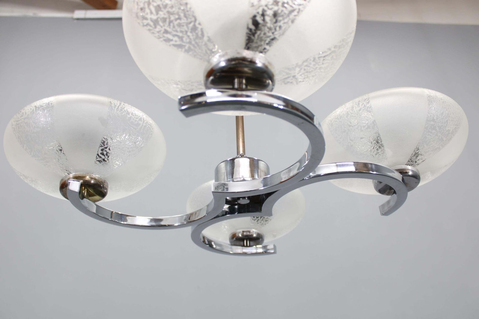 photo furniture 1950s Chrome And Glass Chandelier By Napako, Czechoslovakia