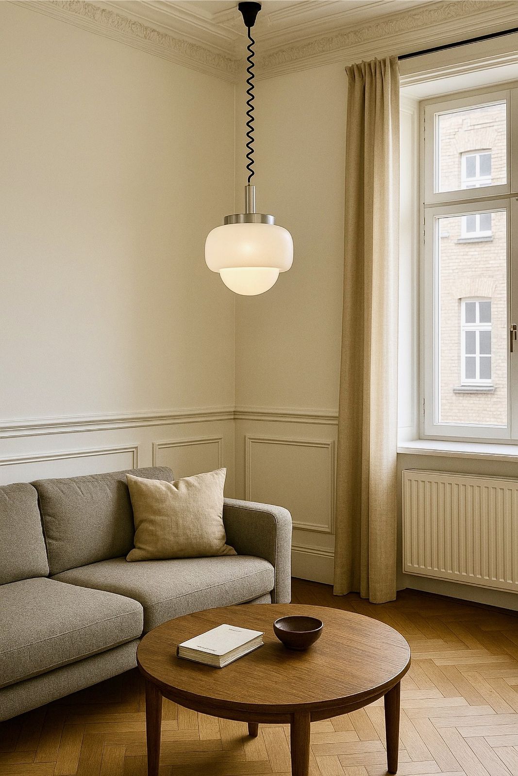 Peill & Putzler Aluminum And Opal Glass Bubble Pendant, Germany, 1960s photo for sale