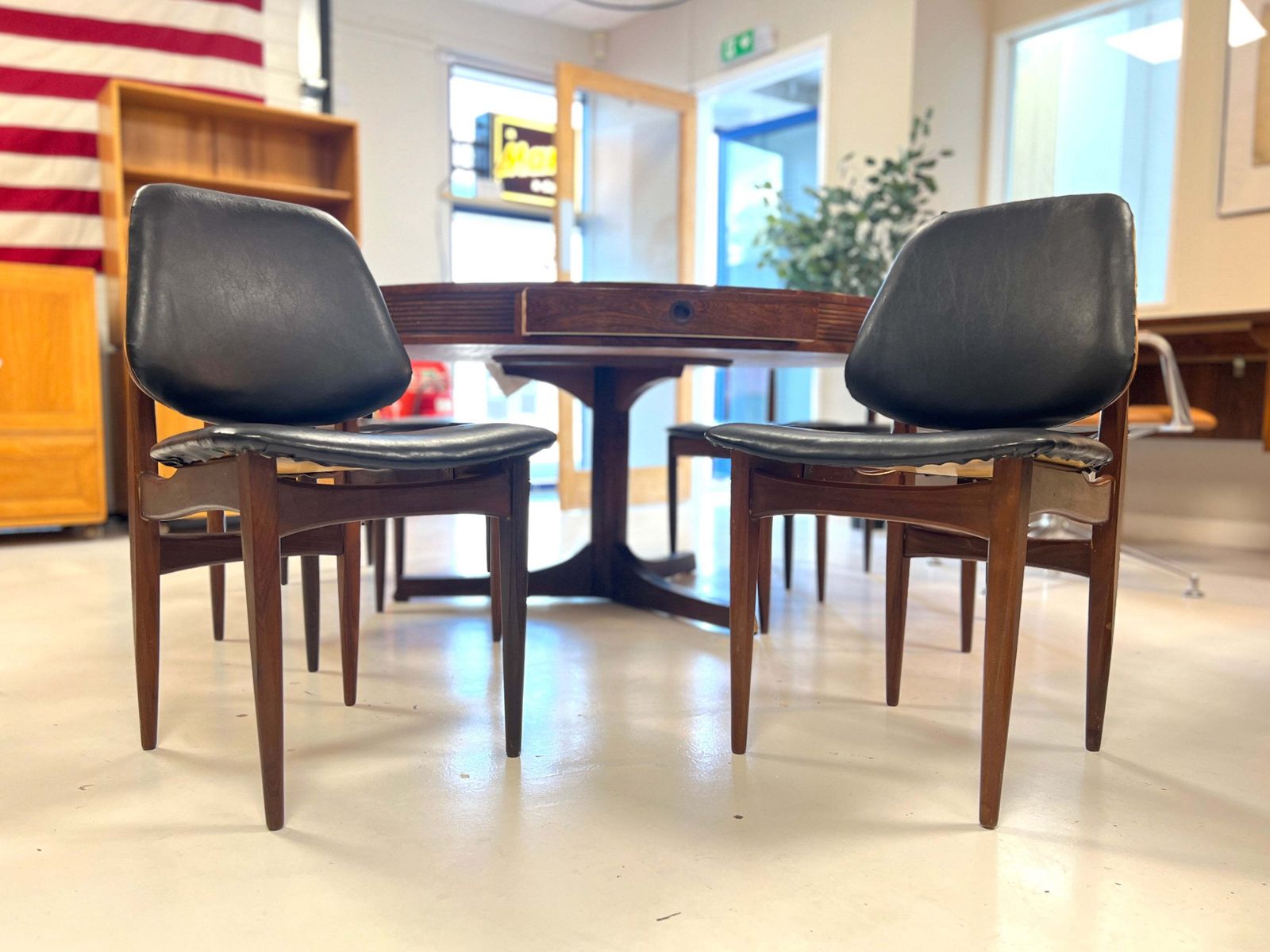 Pair Of Eilliotts Of Newbury, Teak And Leatherette Dining Chairs