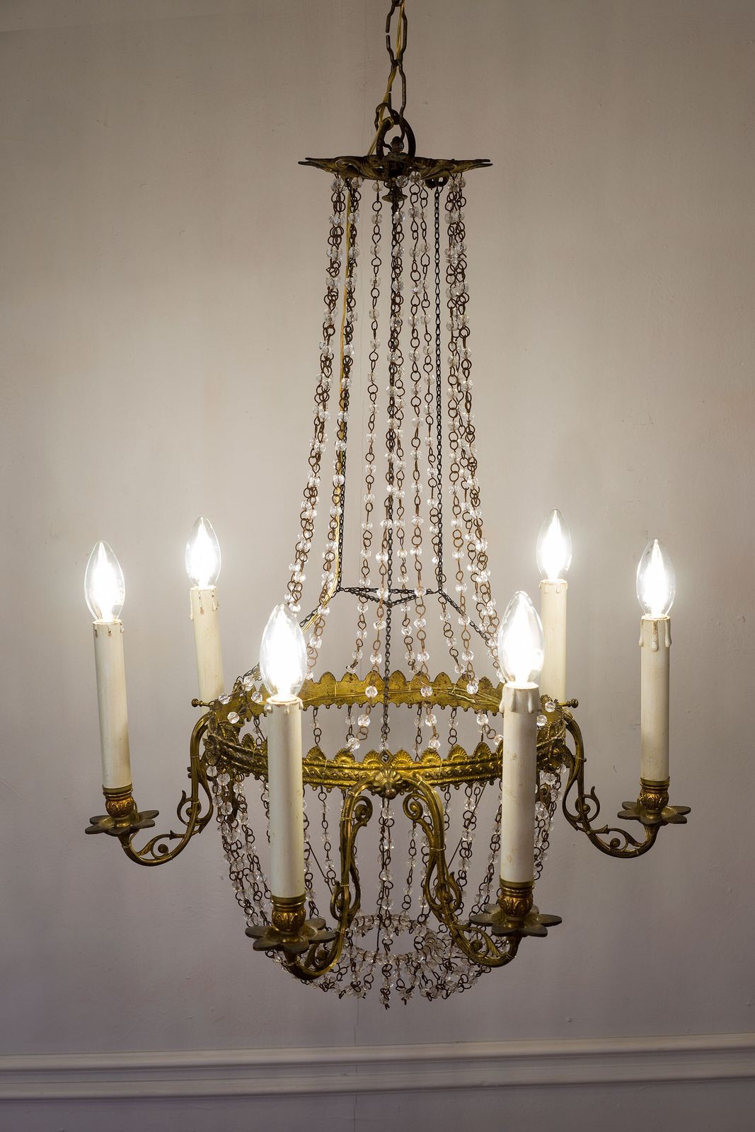 Antique French Empire Balloon Style Chandelier   6 Lights.