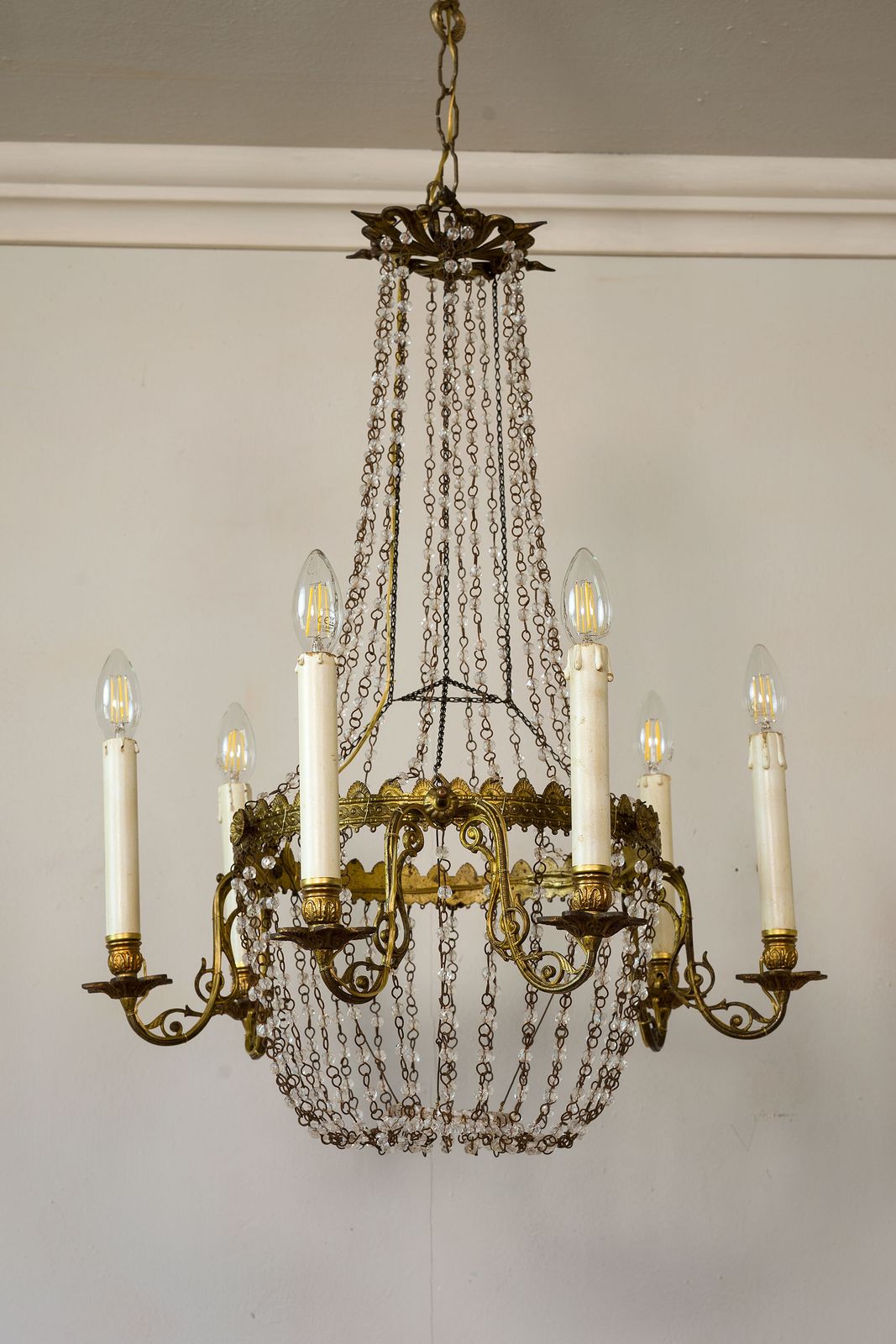 Antique French Empire Balloon Style Chandelier   6 Lights. photo furniture