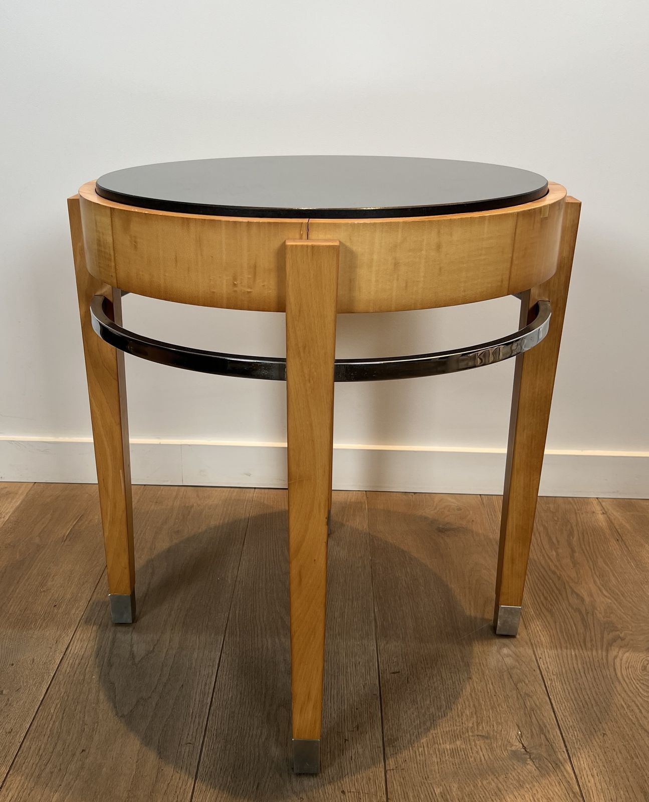 Sycamore Veneer, Chrome And Marble Top Pedestal Table photo Furniture