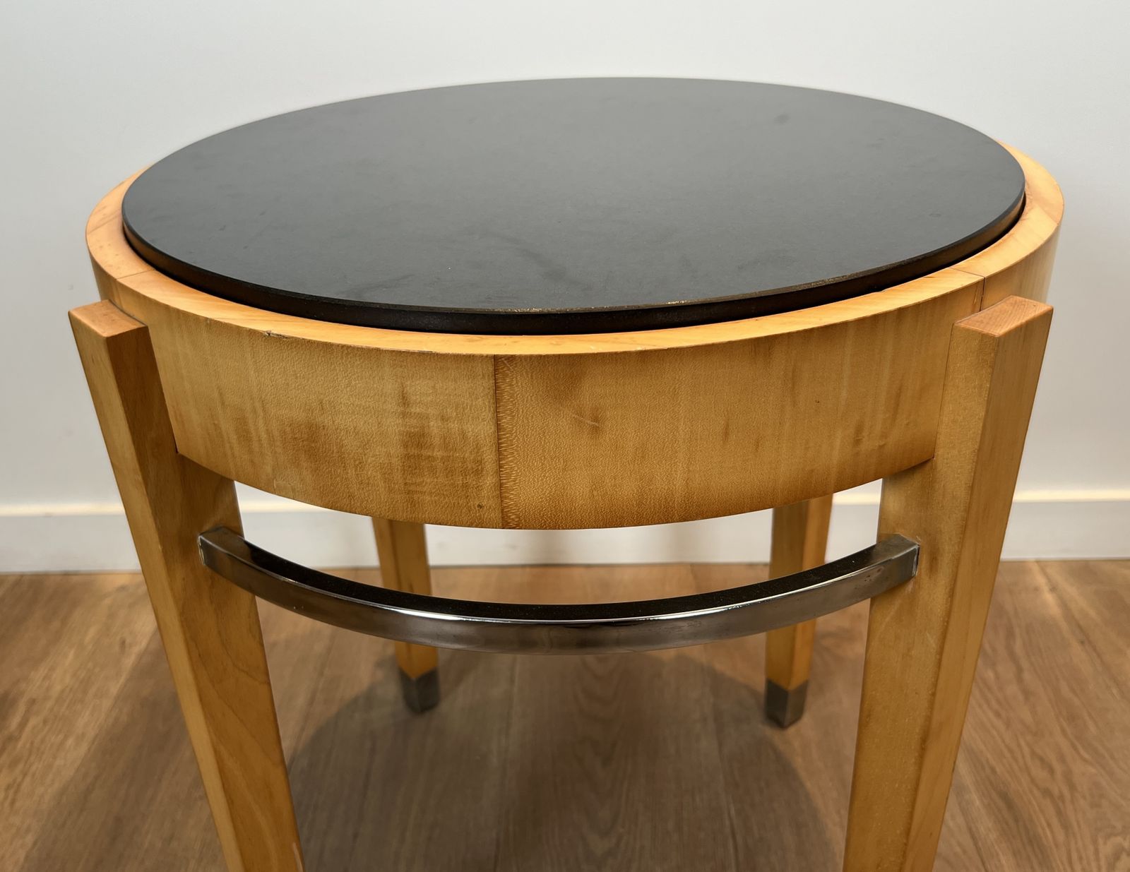 Sycamore Veneer, Chrome And Marble Top Pedestal Table photo buy