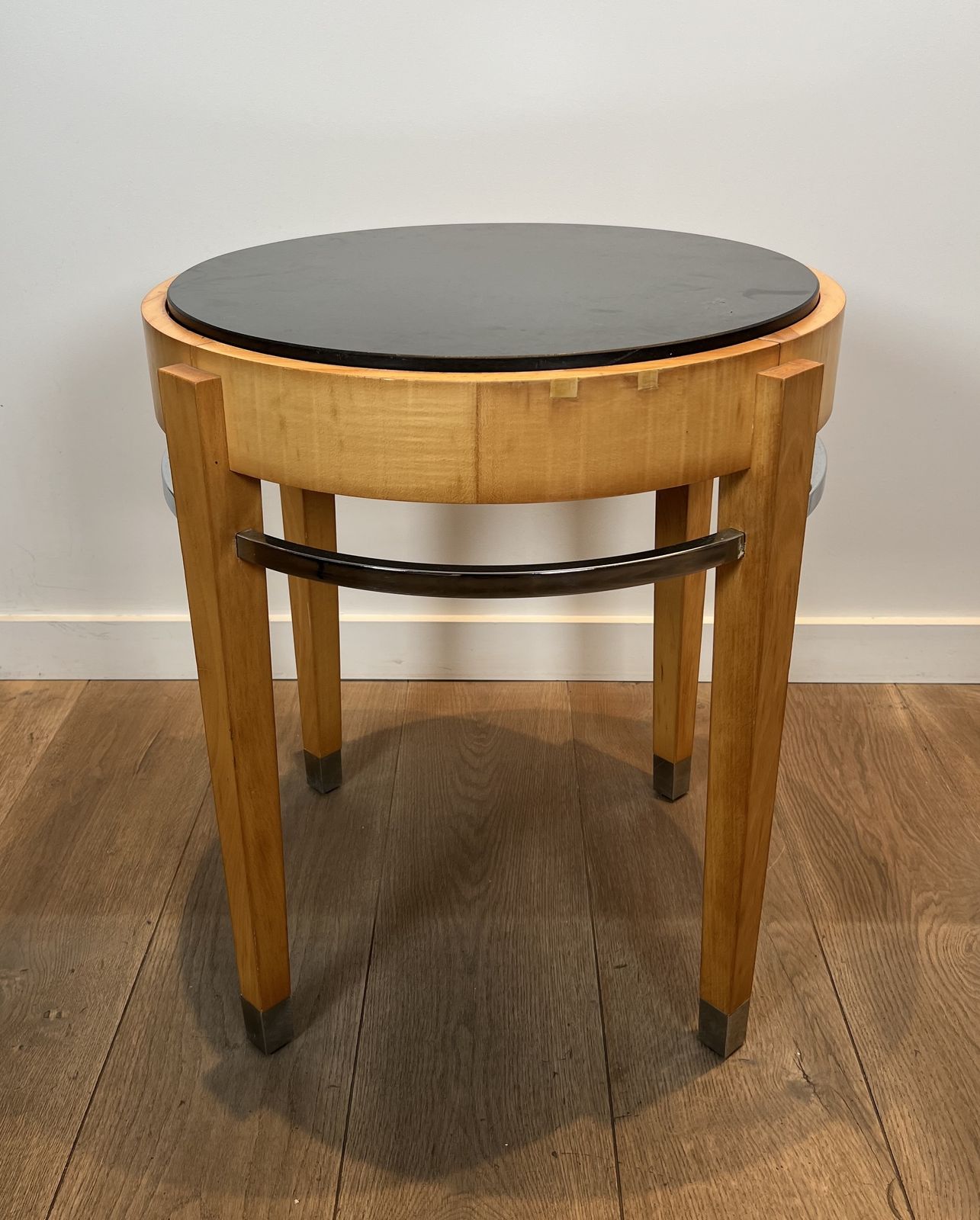 photo vintage Sycamore Veneer, Chrome And Marble Top Pedestal Table