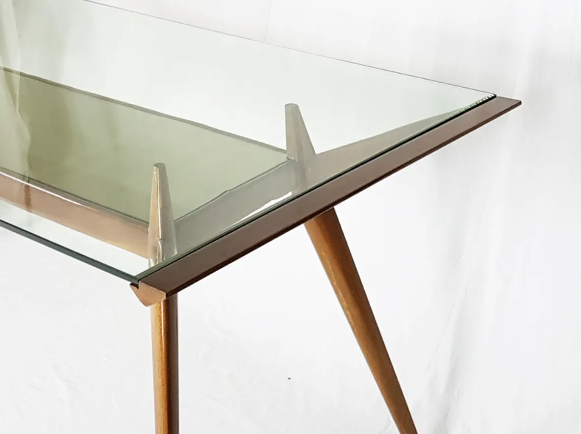 Mid Century Italian Modern Beech Wood And Glass Dining Table From Isa, 1950s photo for sale