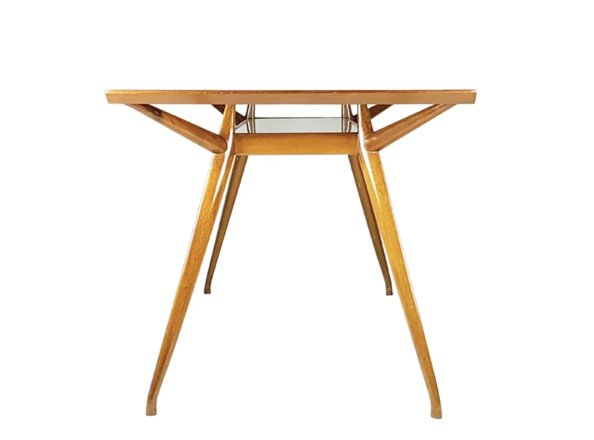 Mid Century Italian Modern Beech Wood And Glass Dining Table From Isa, 1950s photo Furniture
