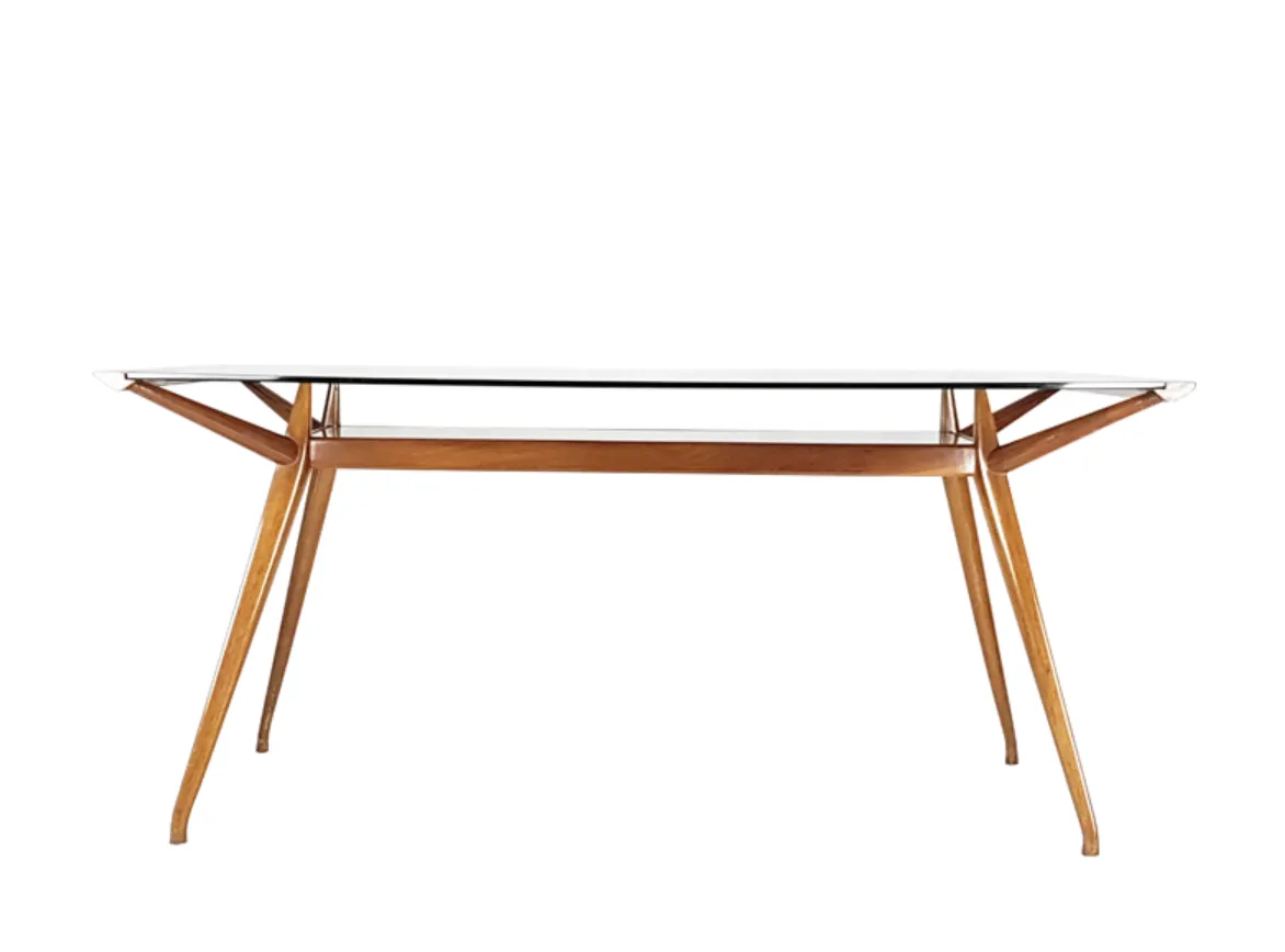6700.0 Mid Century Italian Modern Beech Wood And Glass Dining Table From Isa, 1950s photo
