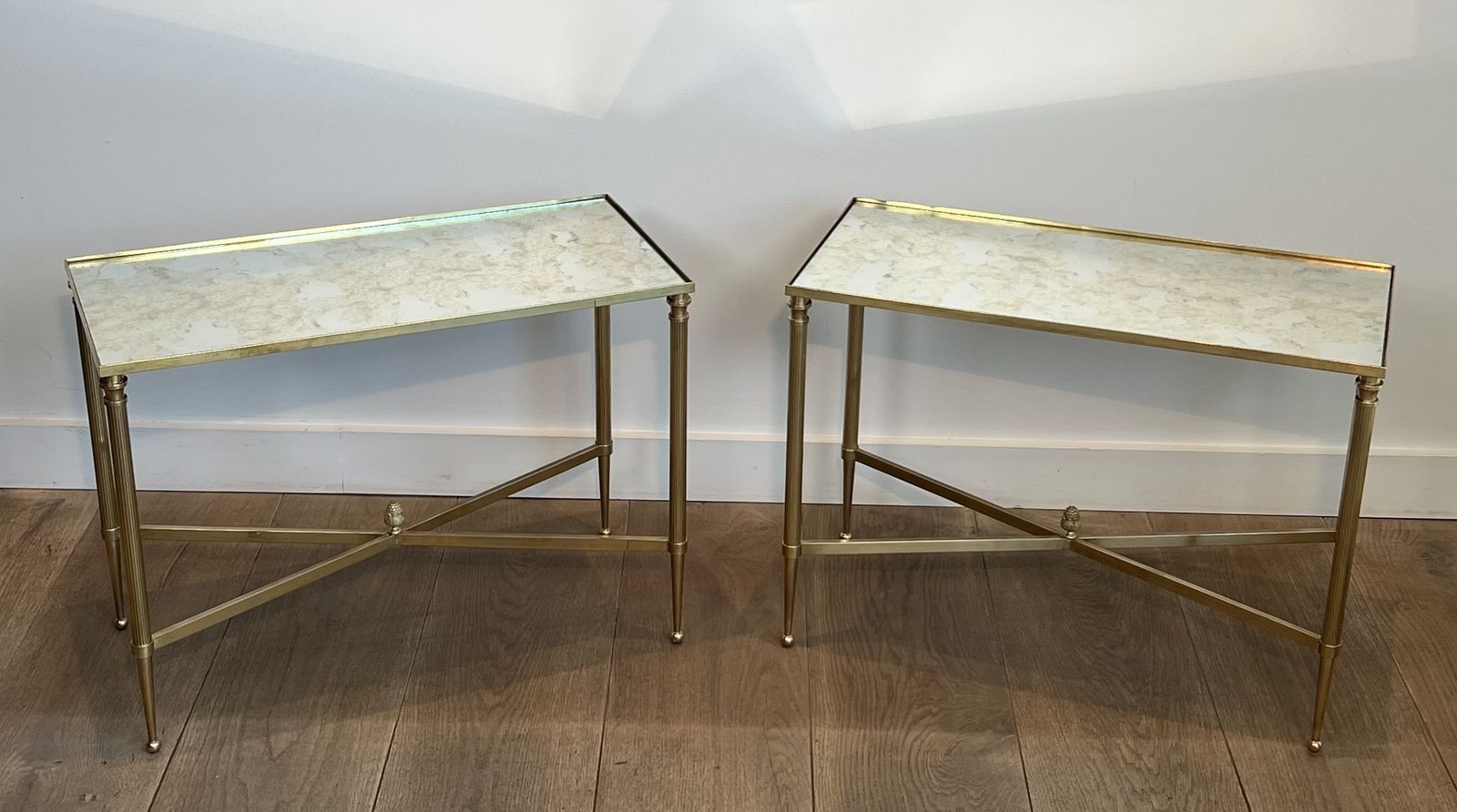 Pair Of Antique Brass Mirror Top End Tables From Maison Jansen