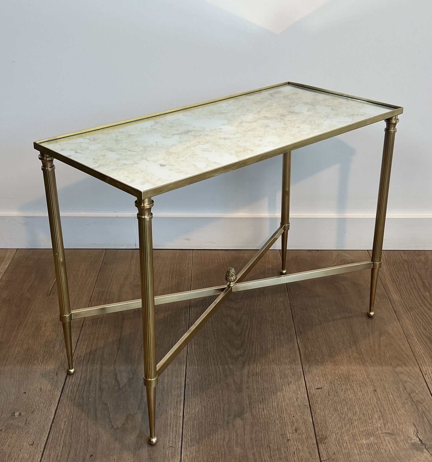 photo furniture Pair Of Antique Brass Mirror Top End Tables From Maison Jansen