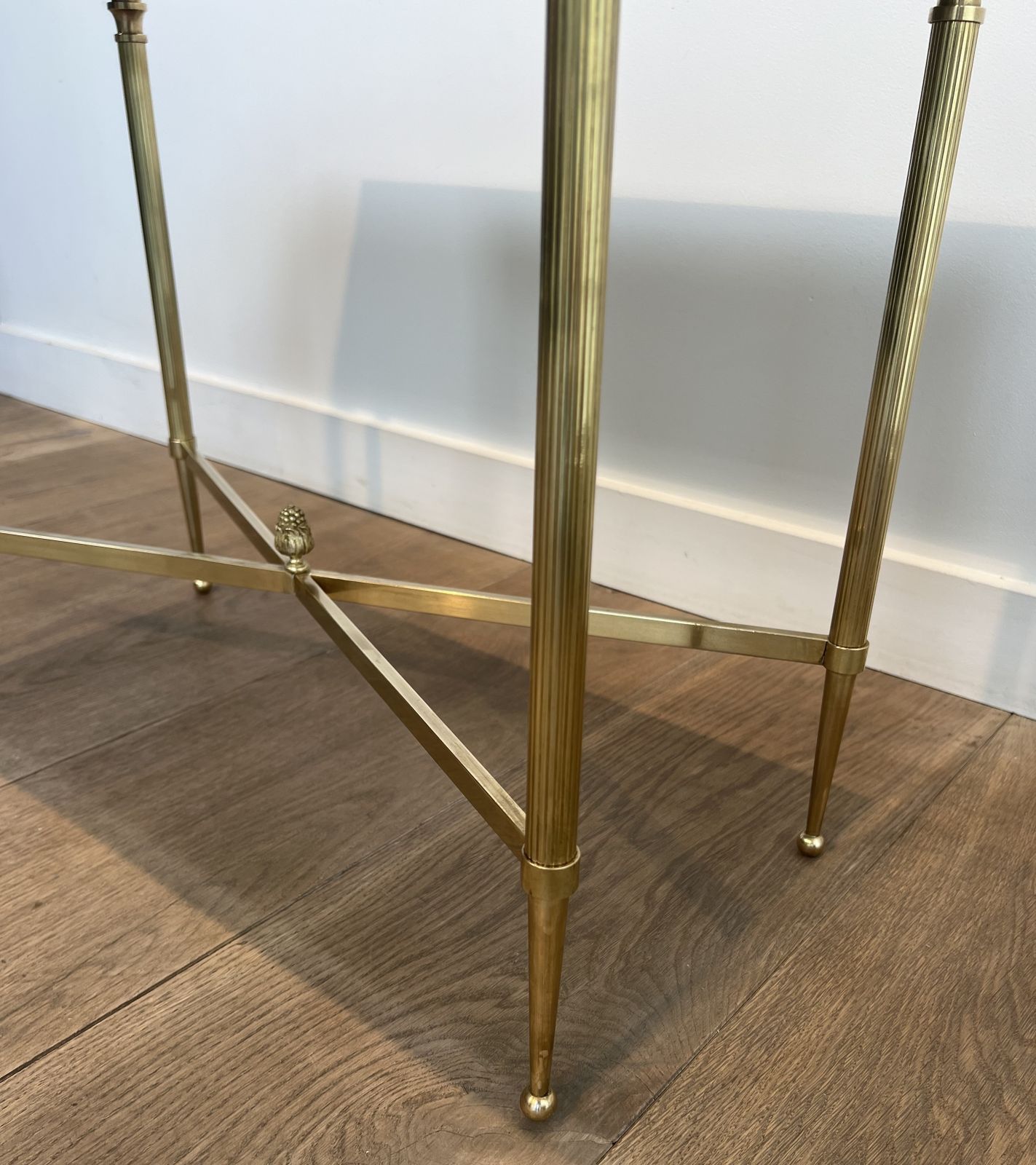 Furniture Pair Of Antique Brass Mirror Top End Tables From Maison Jansen photo