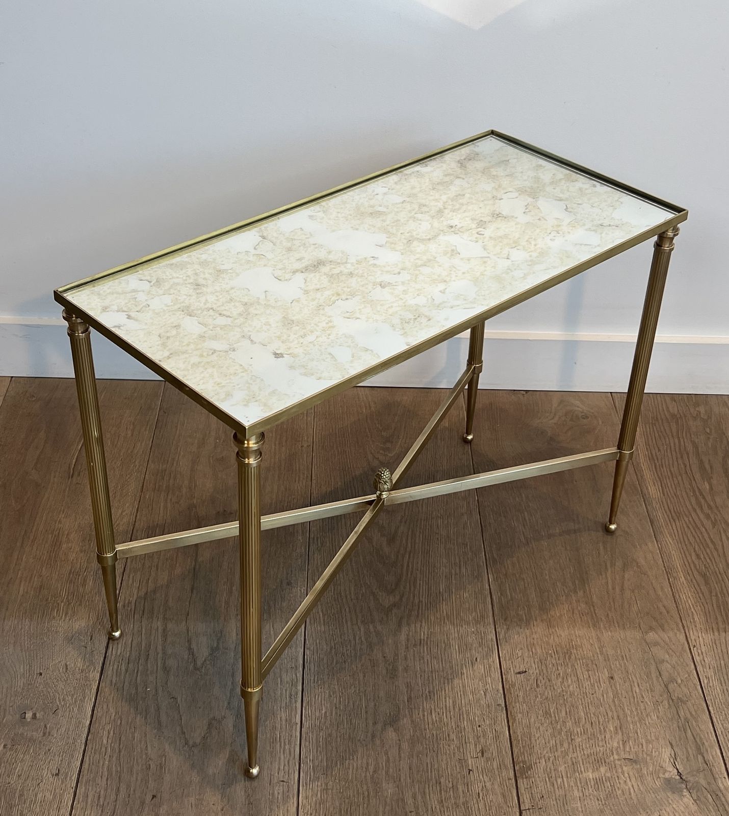 photo buy Pair Of Antique Brass Mirror Top End Tables From Maison Jansen