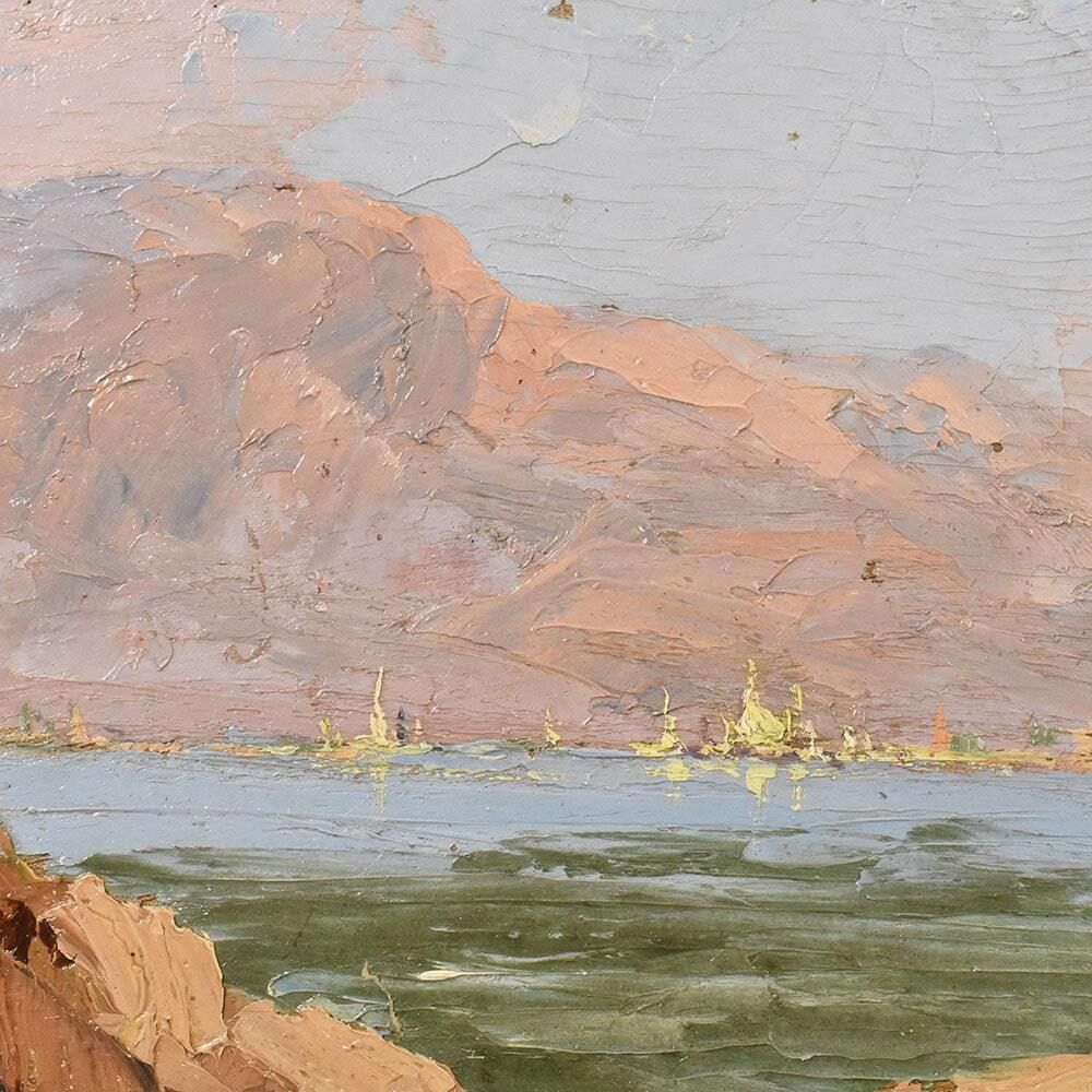 Marine Painting, Cote Azur Painting, Seascape Painting With A White Boat, Early 20th Century. (Qm520) photo 1800.0