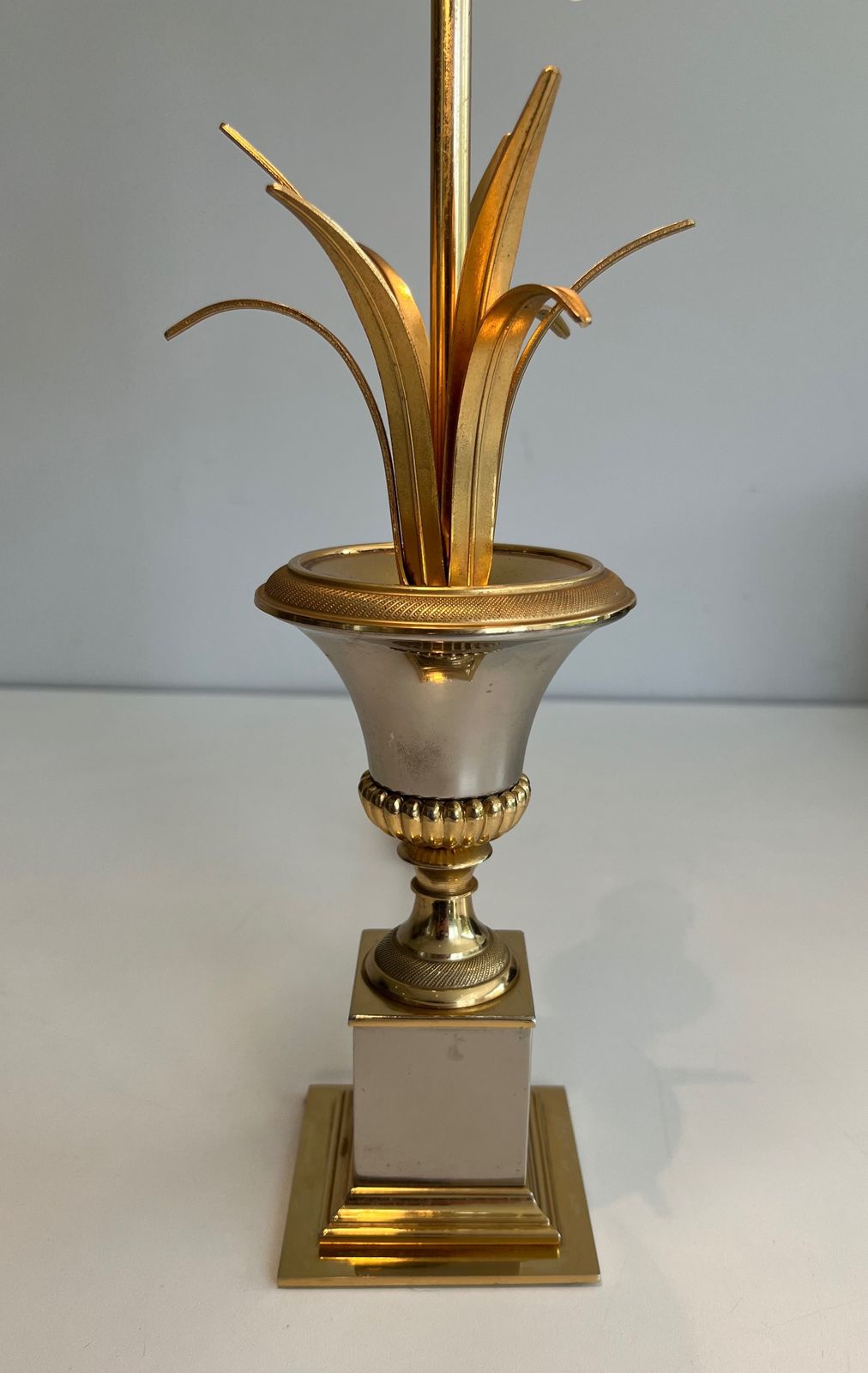photo buy Pair Of Chrome And Brass Palm Tree Lamps In The Style Of Maison Charles. Circa 1970