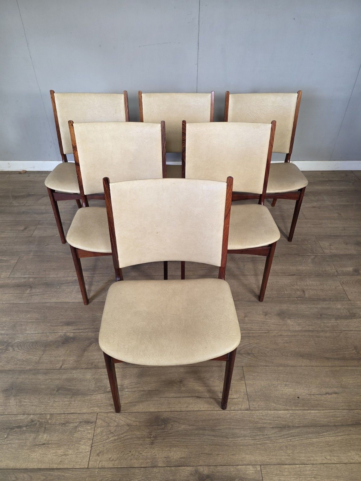 Set Of 6 Danish Rose Wood Dining Chairs Erik Buch
