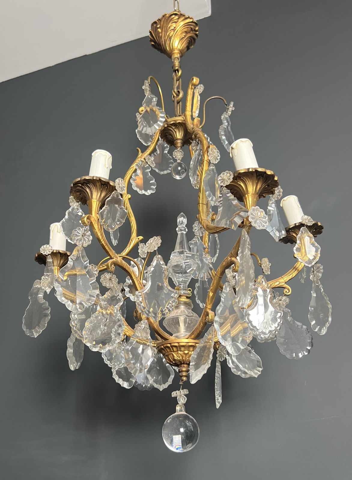 Louis XV Style Bronze Chandelier With Crystals And 6 Lights