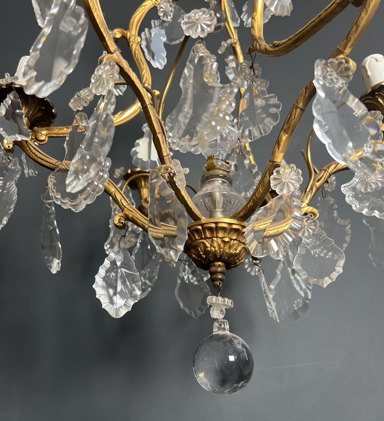 photo for sale Louis XV Style Bronze Chandelier With Crystals And 6 Lights